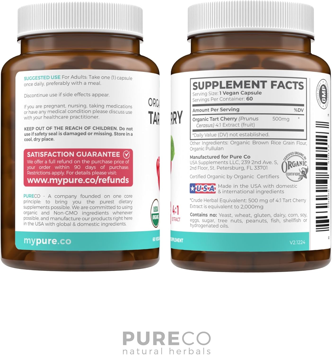 Organic Tart Cherry Capsules - Vegan & Gluten Free - Natural Uric Acid Flush - High Strength 4:1 Extract - 2000mg Equivalent - 60 Capsules - Espot.com.au