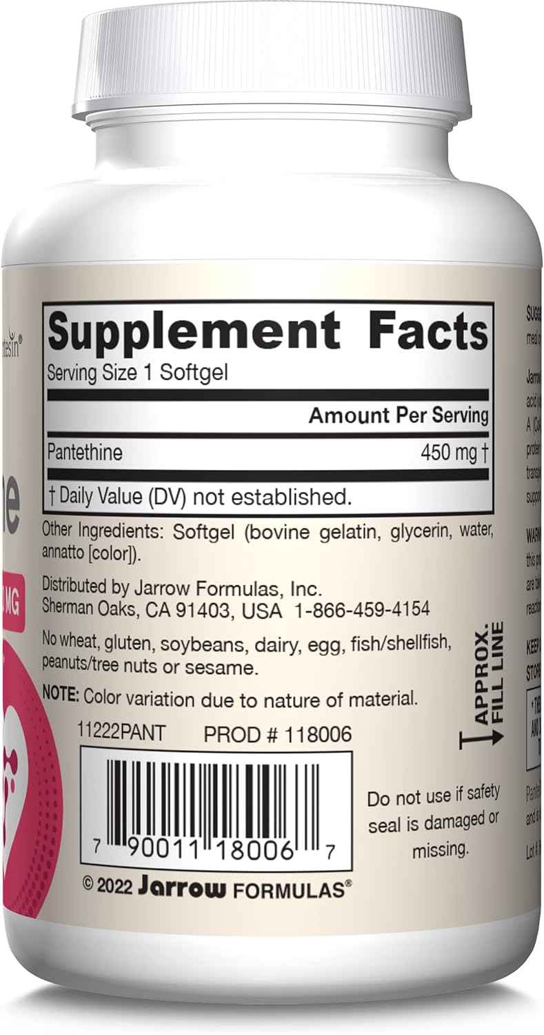 Pantethine 450mg Softgels - Coenzyme A Precursor - Heart Health & Metabolism Support - Pantothenic Acid Supplement - 60 Servings