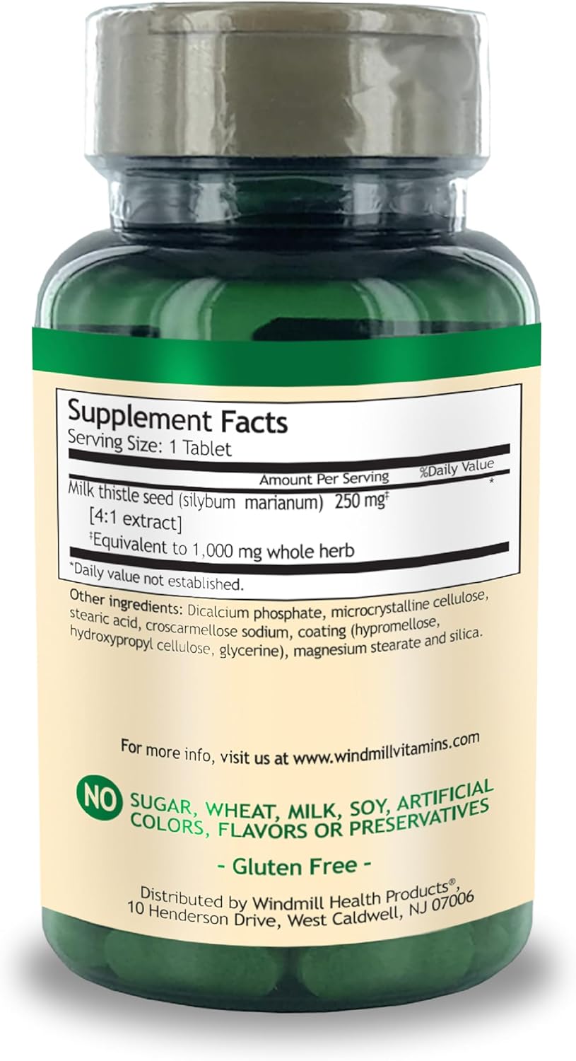 30 Tablets of Windmill Milk Thistle 250 mg - Herbal Supplement for Liver Health and Detox Support - Espot.com.au