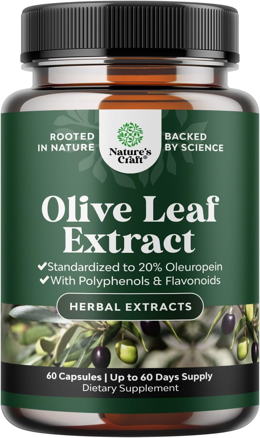 High Potency Olive Leaf Extract Capsules - Natural Antioxidant Supplement with 20% Oleuropein for Heart Health - Vegan, Non-GMO, Gluten Free - 2 Month Supply by Natures Craft - Espot.com.au