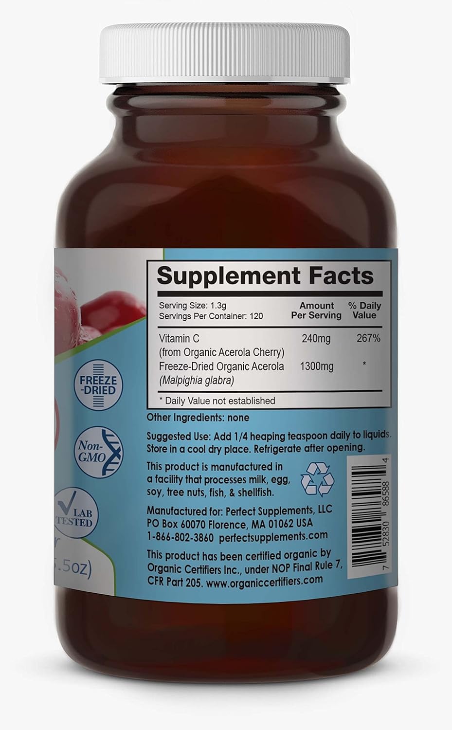 100% Pure Acerola Cherry Powder - 156g Superfood for Immune System Support - Natural Vitamin C Supplement by Perfect Supplements - Espot.com.au