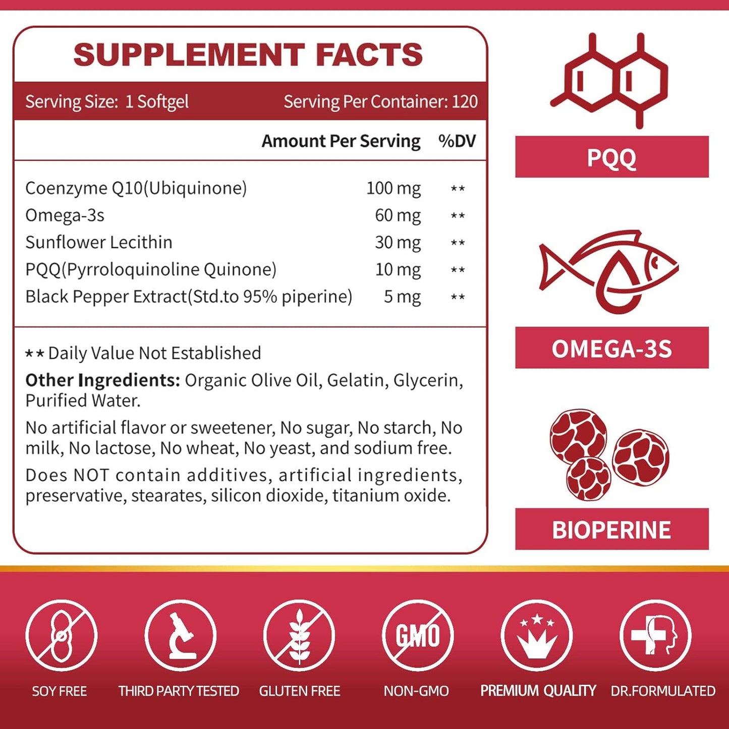 High Absorption CoQ10 Supplement with PQQ, BioPerine & Omega-3 for Heart & Energy - 120 Servings - Espot.com.au