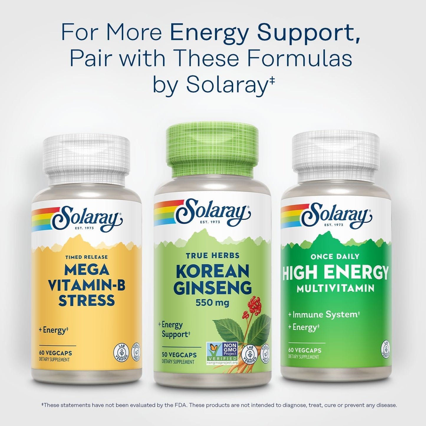 Solaray Korean Ginseng Root 550mg Capsules - Natural Stress Relief, Energy Boost & Endurance Support - Non-GMO, Vegan Formula - Lab Verified - 50 Servings, 50 VegCaps - Espot.com.au