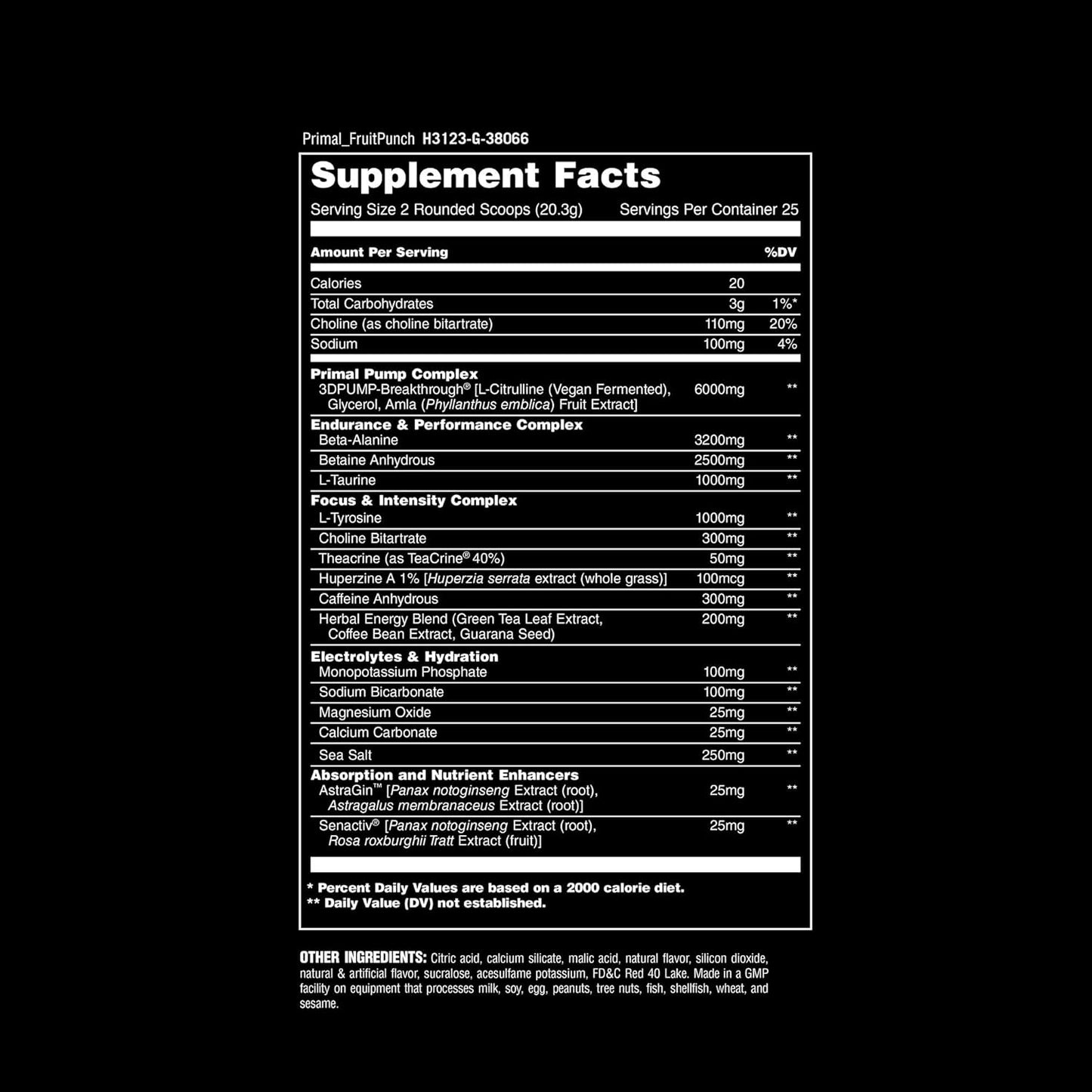 Primal Animal Muscle Hydration and Preworkout Powder with Beta Alanine, Caffeine, and Electrolytes for Improved Energy, Focus, and Endurance - Fruit Punch Flavor - 17.9 oz - Espot.com.au