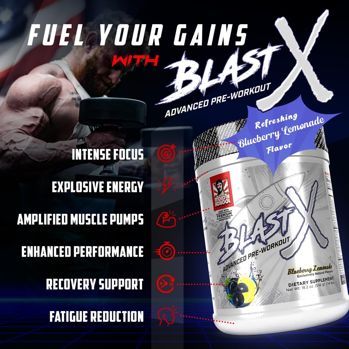blast-x-advanced-pre-workout-powder-for-intense-energy-boost---natural-caffeine-beta-alanine-citrafuze-l-citrulline-taurine---men-women---strength-focus-endurance---old-school-labs-2
