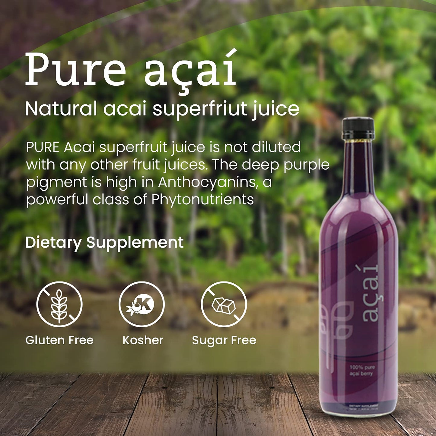 100% Pure Acai Superfruit Juice (750 ml) - Rich in Antioxidants, Essential Fatty Acids & Phytonutrients. Sugar-Free, Undiluted, Gluten-Free, Kosher. - Espot.com.au