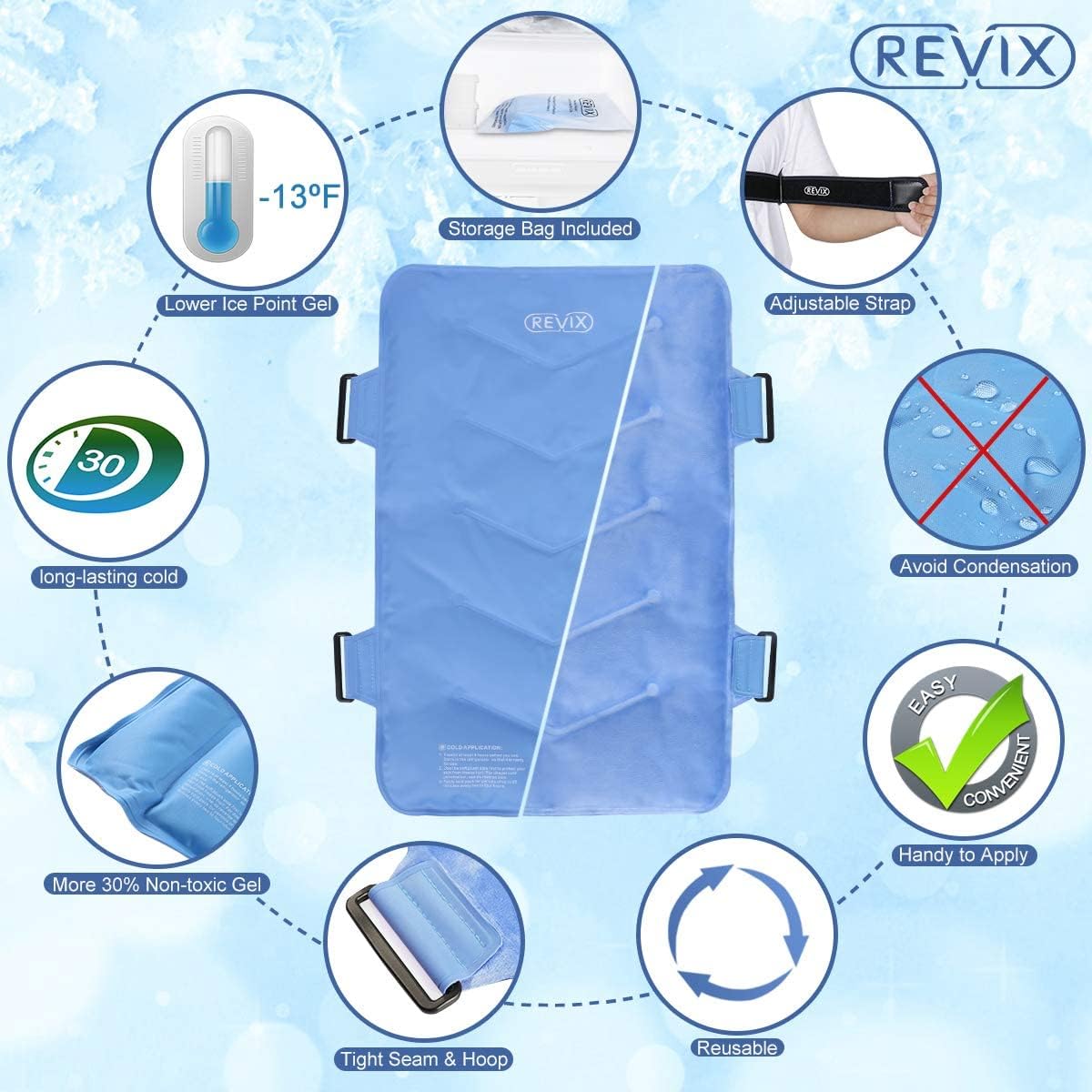 REVIX Ice Pack Combo for Knee and Back Pain Relief - Reusable Gel Wraps for Leg and Full Back Injuries - Espot.com.au