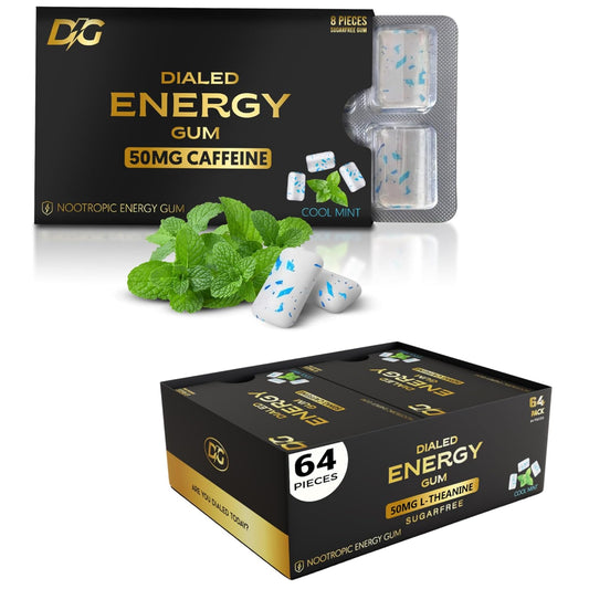 dialed-energy-caffeine-gum---64-pieces-50mg-caffeine-sugar-free-with-l-theanine-taurine-vitamins-b6-b12-aspartame-free-0-calories-nootropic-energy---cool-mint-xylitol-gum-1