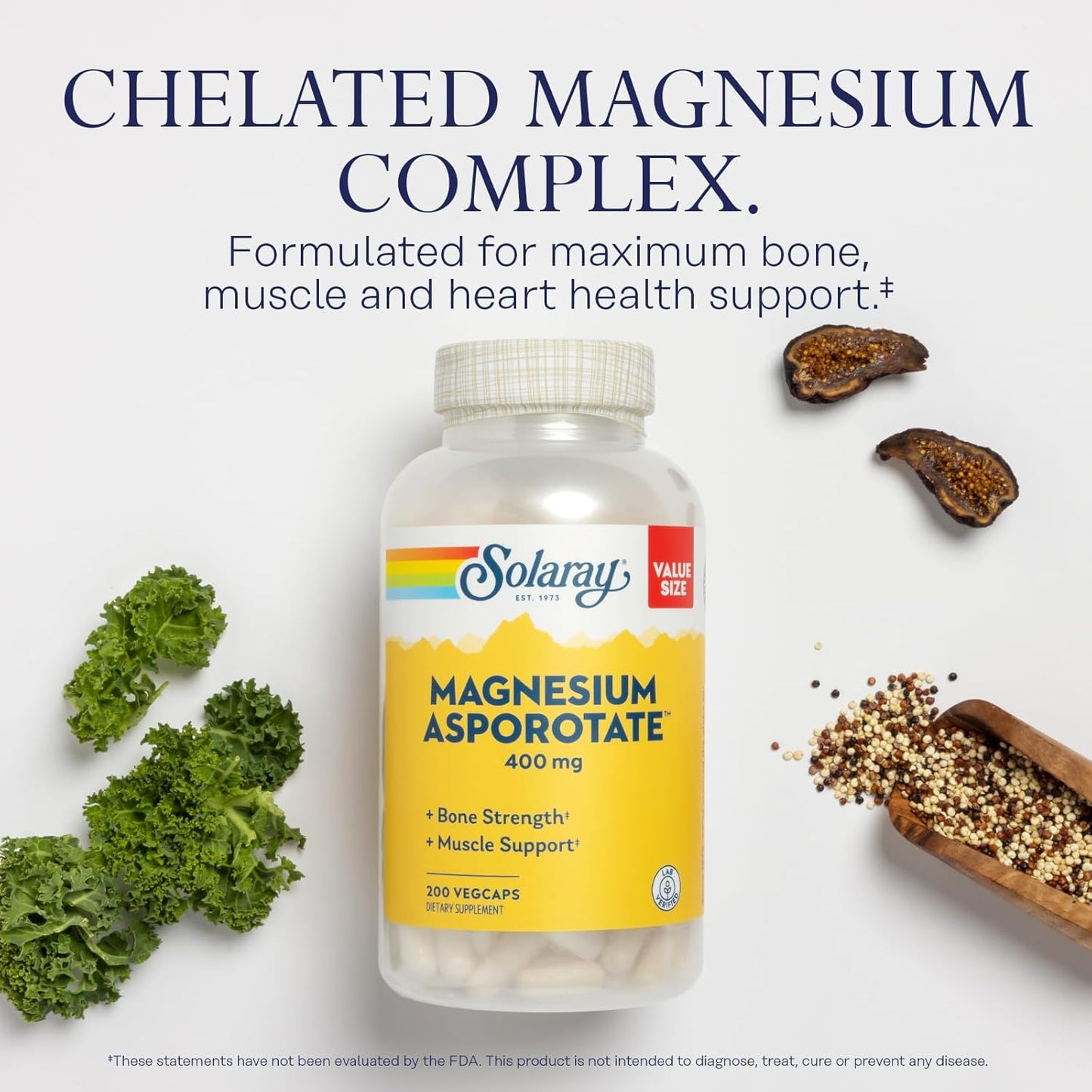 Solaray Magnesium Asporotate 400 mg - Chelated Supplement for Bone, Muscle, Nerve Support - Espot.com.au