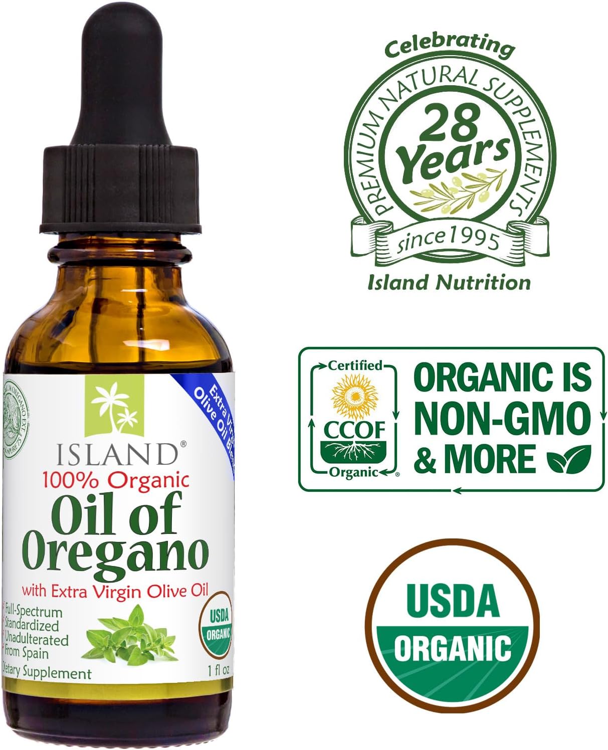Organic Island Oregano Oil Liquid Drops - 1 fl oz | Spanish-Grown Oregano & Olive Oil Blend | Island Nutrition - Espot.com.au