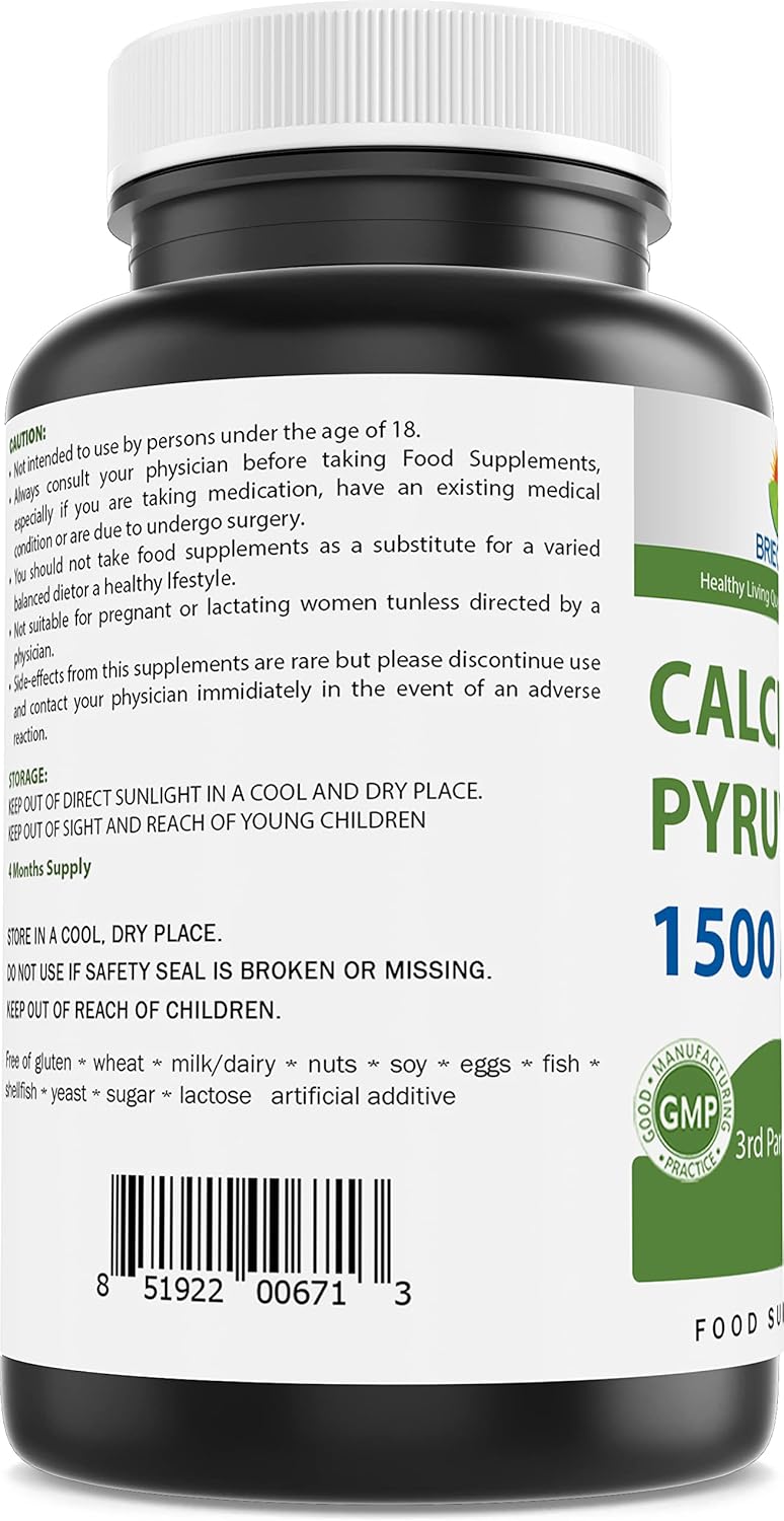 1500mg Calcium Pyruvate in 240 Capsules - Vegetarian Formula for Energy & Metabolism - Espot.com.au