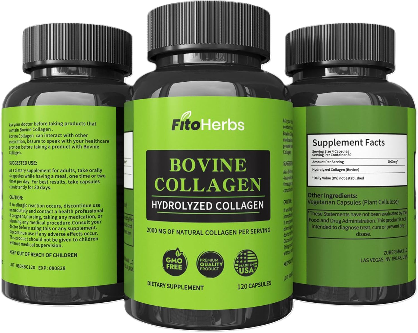 Hydrolyzed Bovine Collagen Peptides Capsules for Joint, Nerve, and Bone Support - Vegan Formula for Men & Women - Non-GMO - 120 Capsules - Espot.com.au