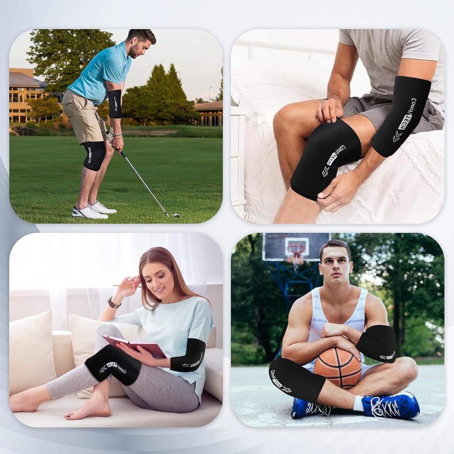 Large Comfitech Elbow Ice Pack Wrap with Tennis Golfers Sleeve for Arm and Calf - Comfortable and Effective Relief - Espot.com.au