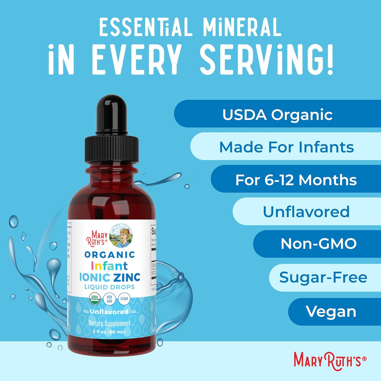 MaryRuth Organics Infant Liquid Ionic Zinc for Immune Support - Vegan Formula for Ages 0-12 Months - 1 Month Supply - 2 Fl Oz - Espot.com.au