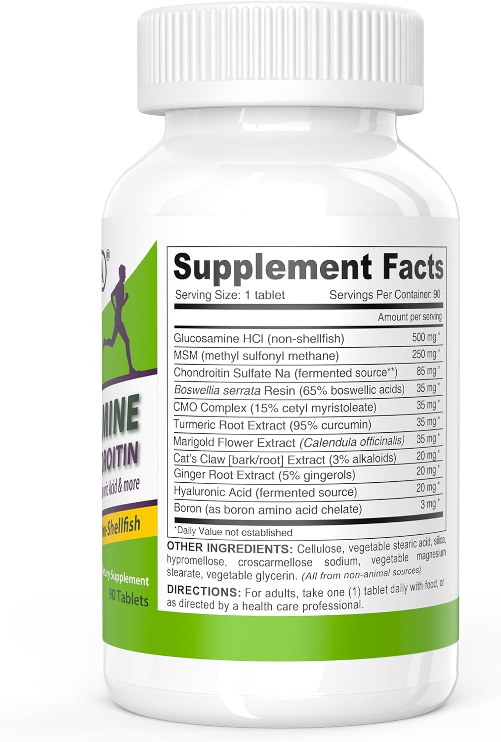 Vegan Glucosamine MSM & Chondroitin with Turmeric, CMO, Boswellia, Hyaluronic Acid - Non-Animal Formula, 90 Tablets x 2 Pack - Espot.com.au