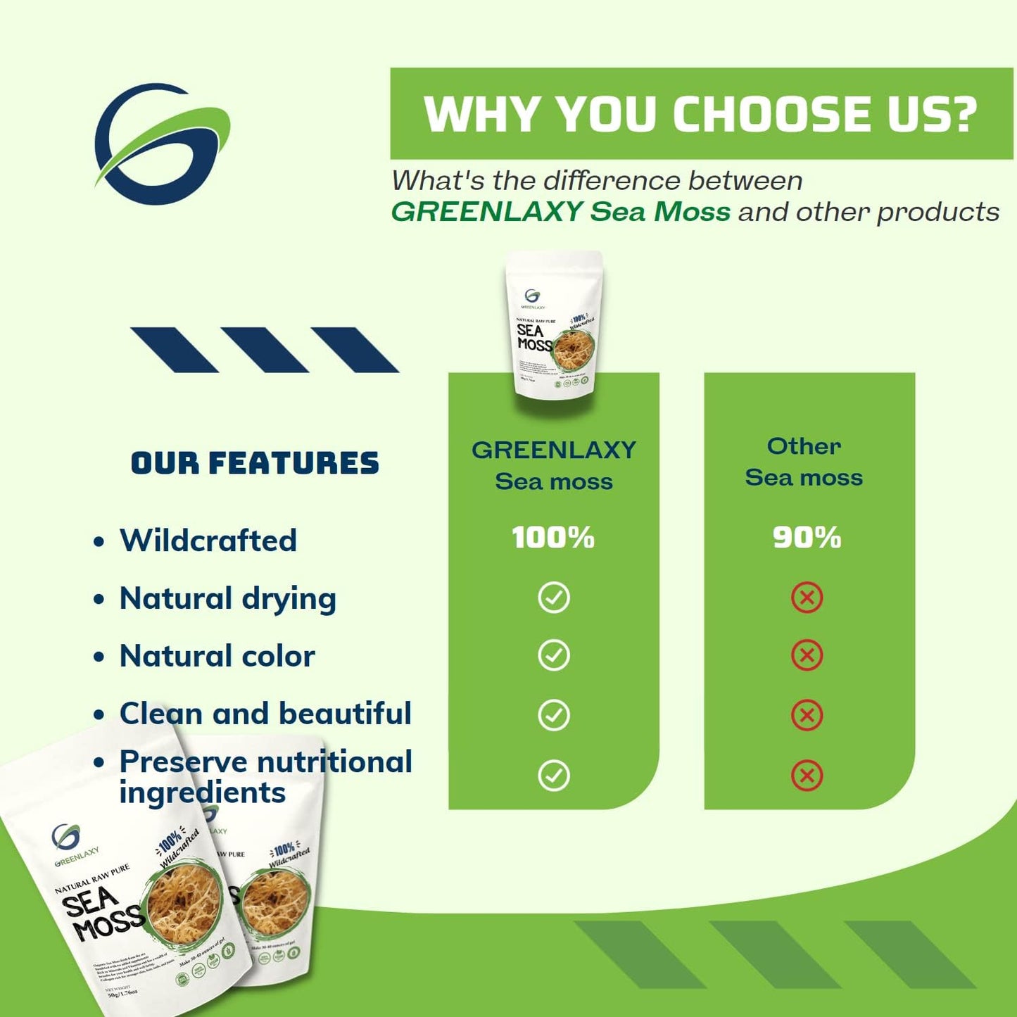 Organic Sea Moss Raw - 100% Wildcrafted, Sun Dried, Non GMO | Makes 30-40 oz Gel | Boosts Immune System, Skin Health, Vitamin Supplements | 50g - Espot.com.au