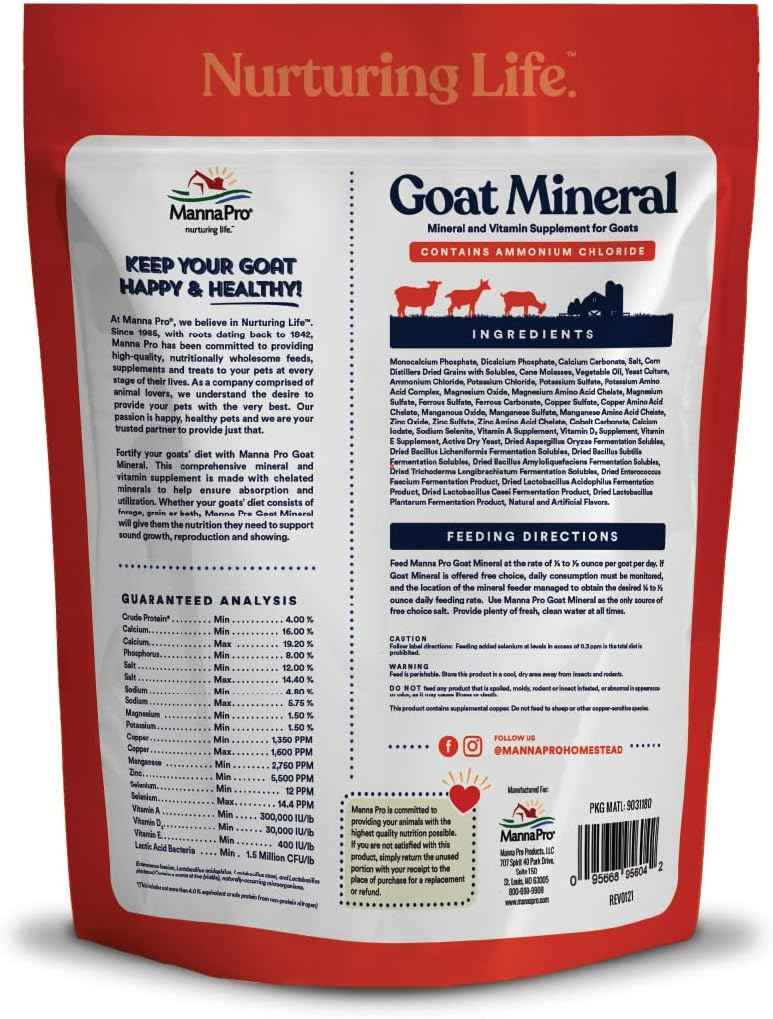 Manna Pro Goat Mineral Supplement with Vitamins & Minerals for Growth & Digestion Support - 8 lbs