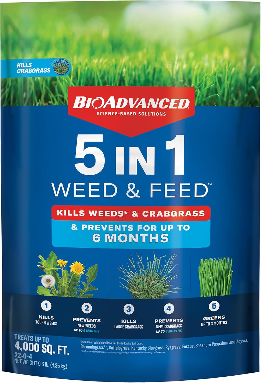 BioAdvanced 5 In 1 Weed and Feed Granules - 9.6LB Bottle - All-in-One Lawn Care Solution - Espot.com.au