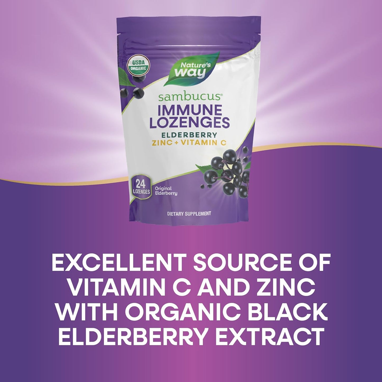 Organic Elderberry & Vitamin C Zinc Lozenges - Vegan & Gluten Free - 72 Lozenges Pack - Nature's Way - Espot.com.au