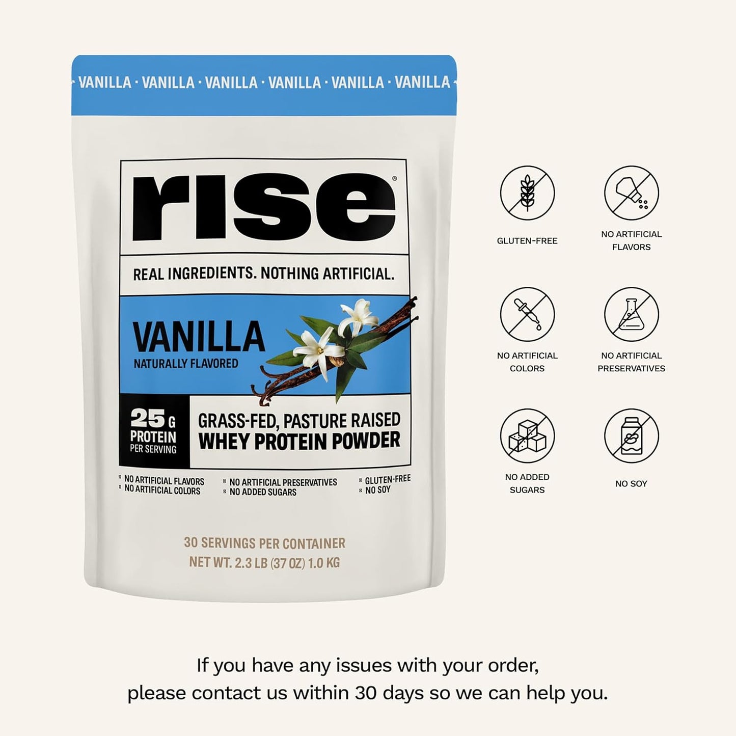 Vanilla Grass-Fed Whey Protein Powder - 25g Protein, Sugar-Free, Gluten-Free, Soy-Free - No Artificial Flavors, Colors, or Preservatives (2.3 lbs) - Espot.com.au