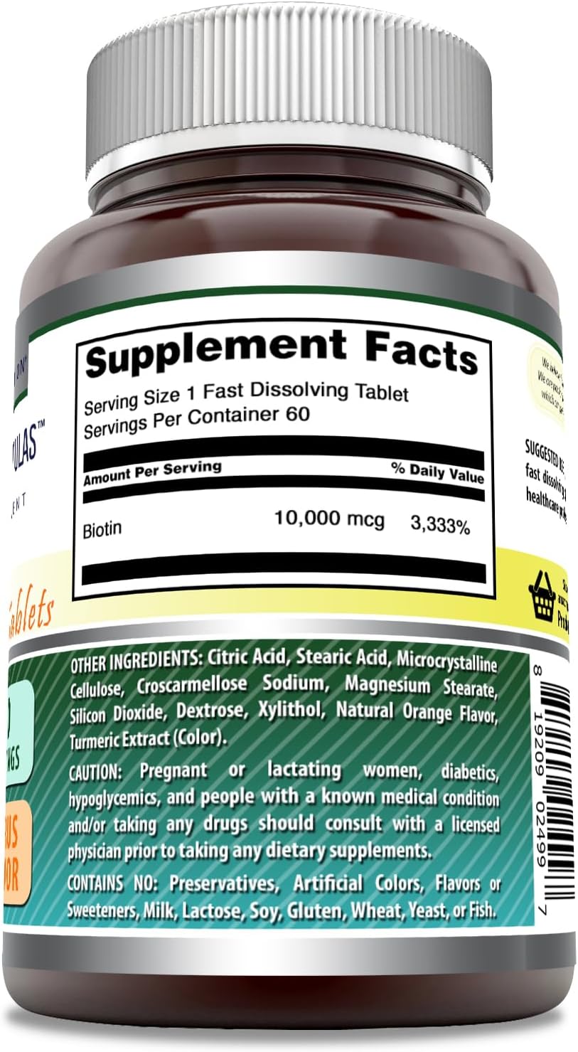 Amazing Nutrition Biotin 10,000 mcg Fast Dissolve Tablets - Non-GMO Gluten Free Supplement - Made in USA - Citrus Flavor - 60 Count - Espot.com.au