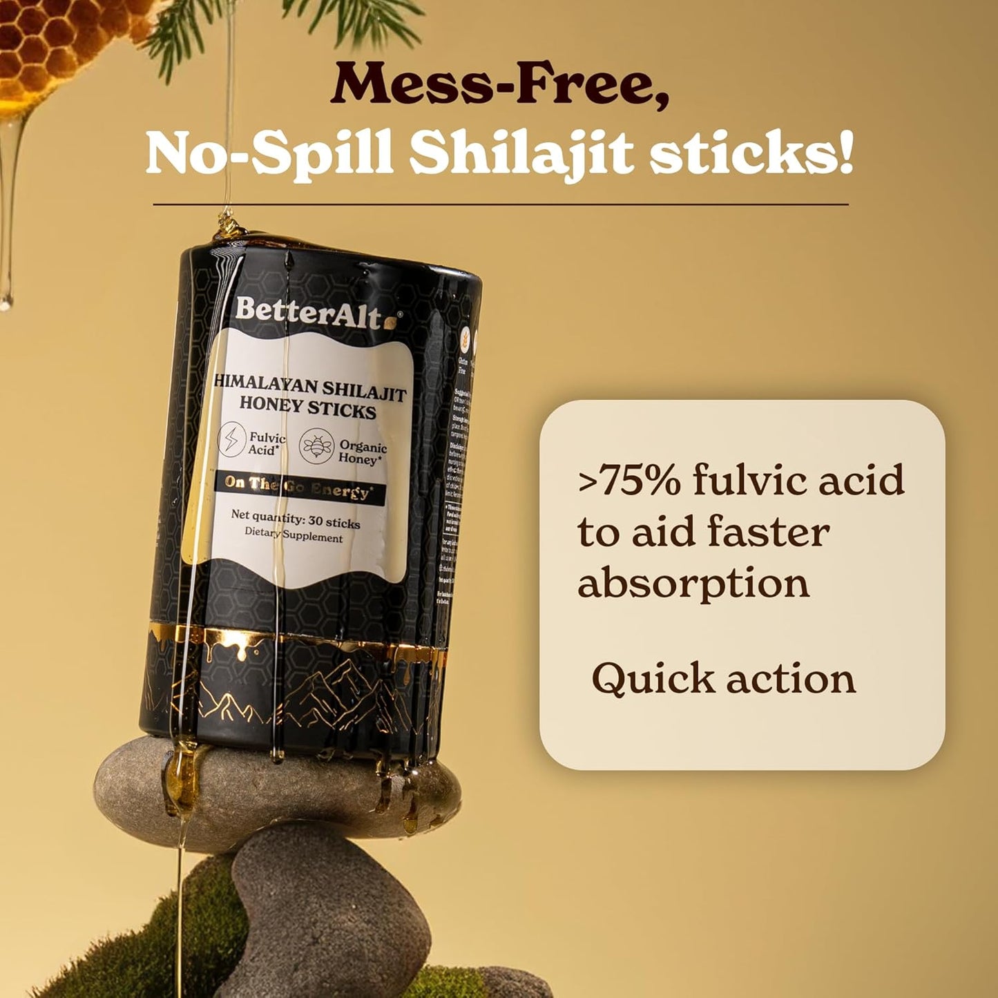 Organic Honey & Saffron Infused Himalayan Shilajit Sticks - Easy Consumption, Energy Boost, Immune Support - 30 Sticks, 85+ Trace Minerals, 75%+ Fulvic Acid - Espot.com.au