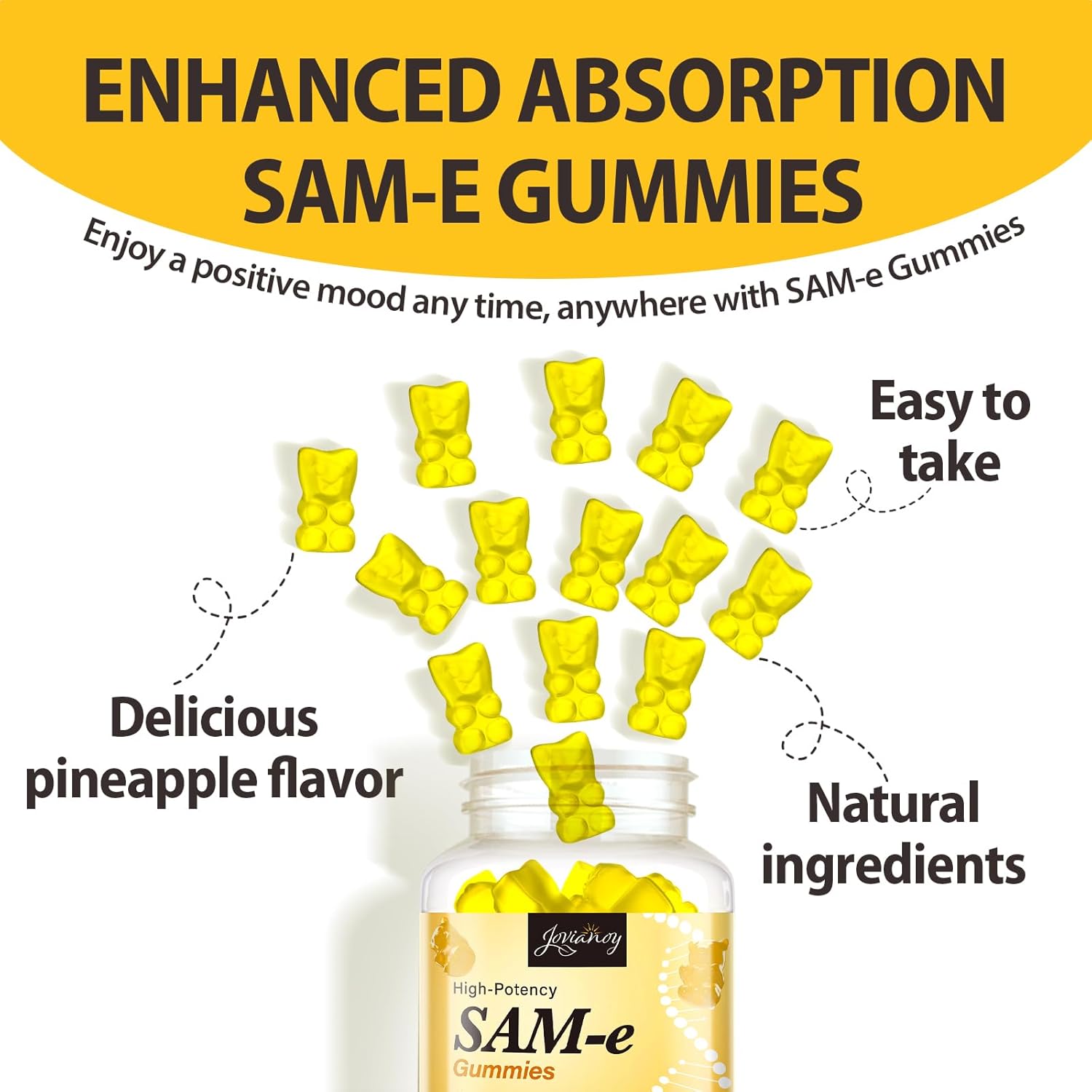 3600 MG SAM-e Gummies with L-Tyrosine, Vitamin B Complex, NAC, CoQ10 & Milk Thistle - Mood, Cognitive & Liver Detox Support - Pineapple Flavor - Vegan - Made in USA - 90 Gummies - Espot.com.au