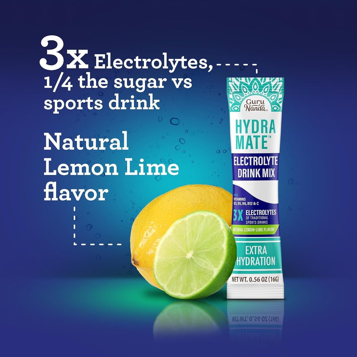 Hydramate Electrolyte Powder Packets for Hydration & Energy Support - Natural Lemon Lime Flavor - 48 Count - No Added Sweeteners - Non-GMO - 0.56 oz Each - Espot.com.au
