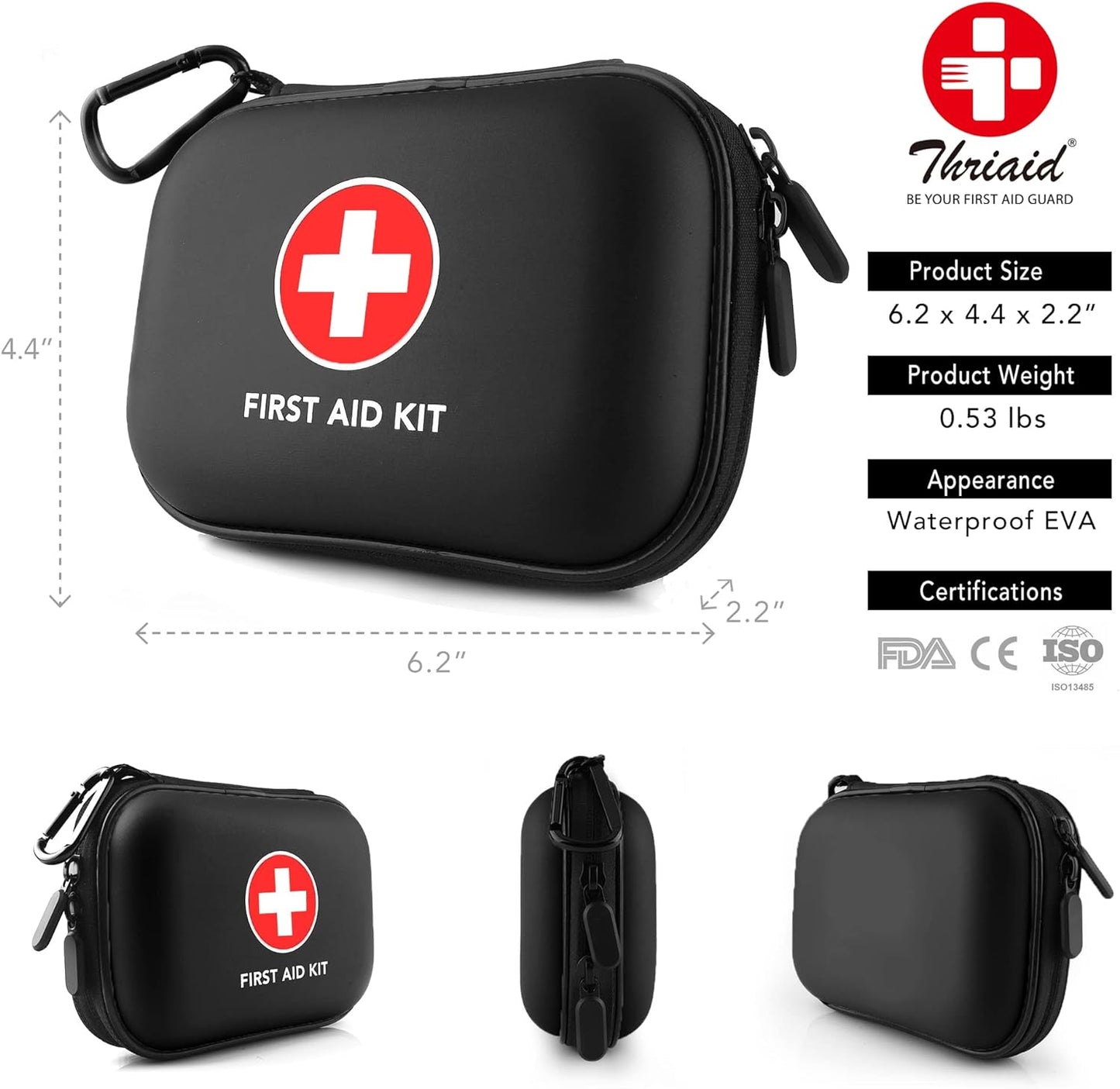 thriaid-mini-first-aid-kit---100-piece-water-resistant-hard-shell-case-for-travel-outdoor-home-office-camping-hiking-car---black-2