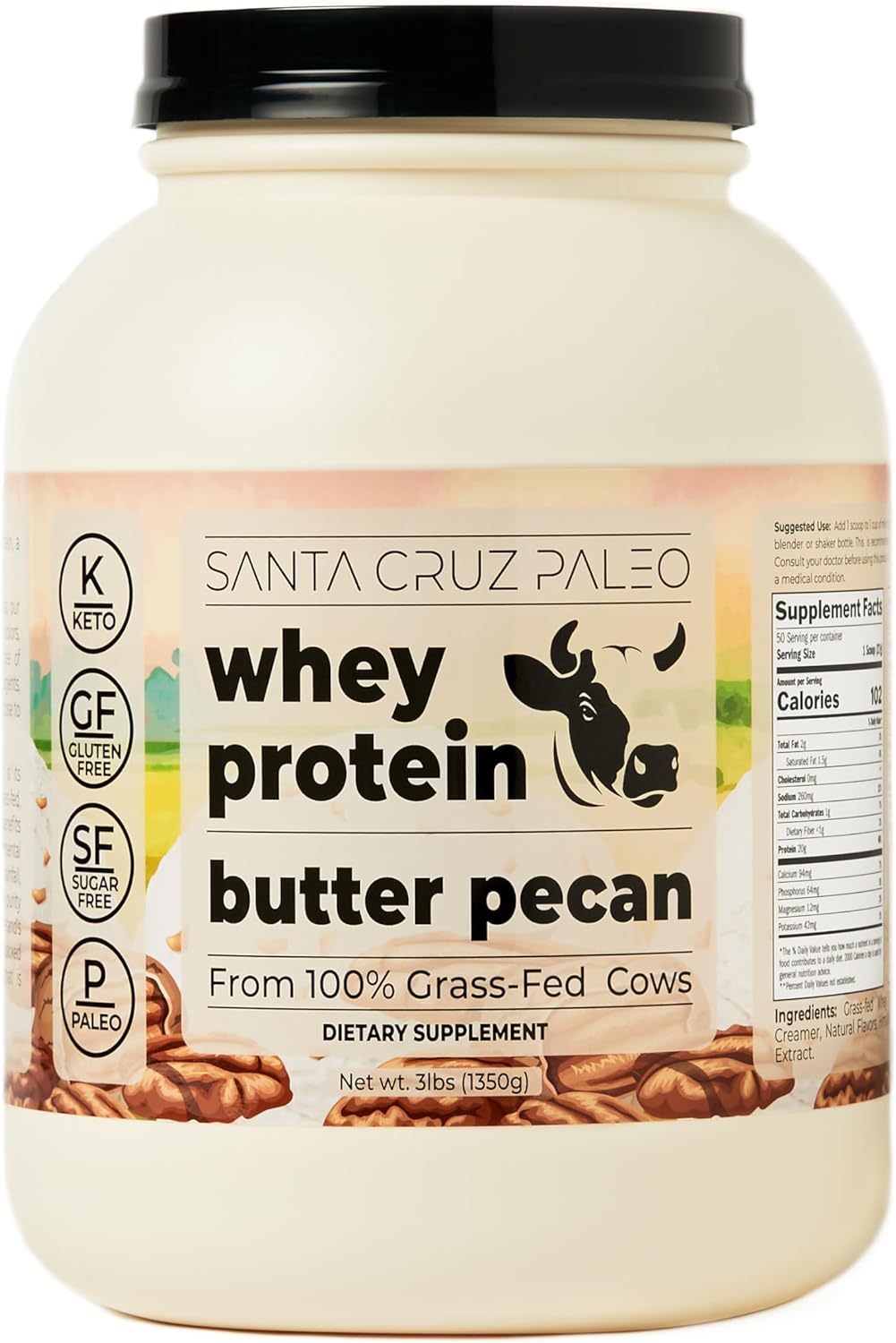 santa-cruz-butter-pecan-paleo-whey-protein-powder---20g-grass-fed-isolate---gluten-free-keto-sugar-free---natural-post-workout-support---50-servings-32-lb-tub-7