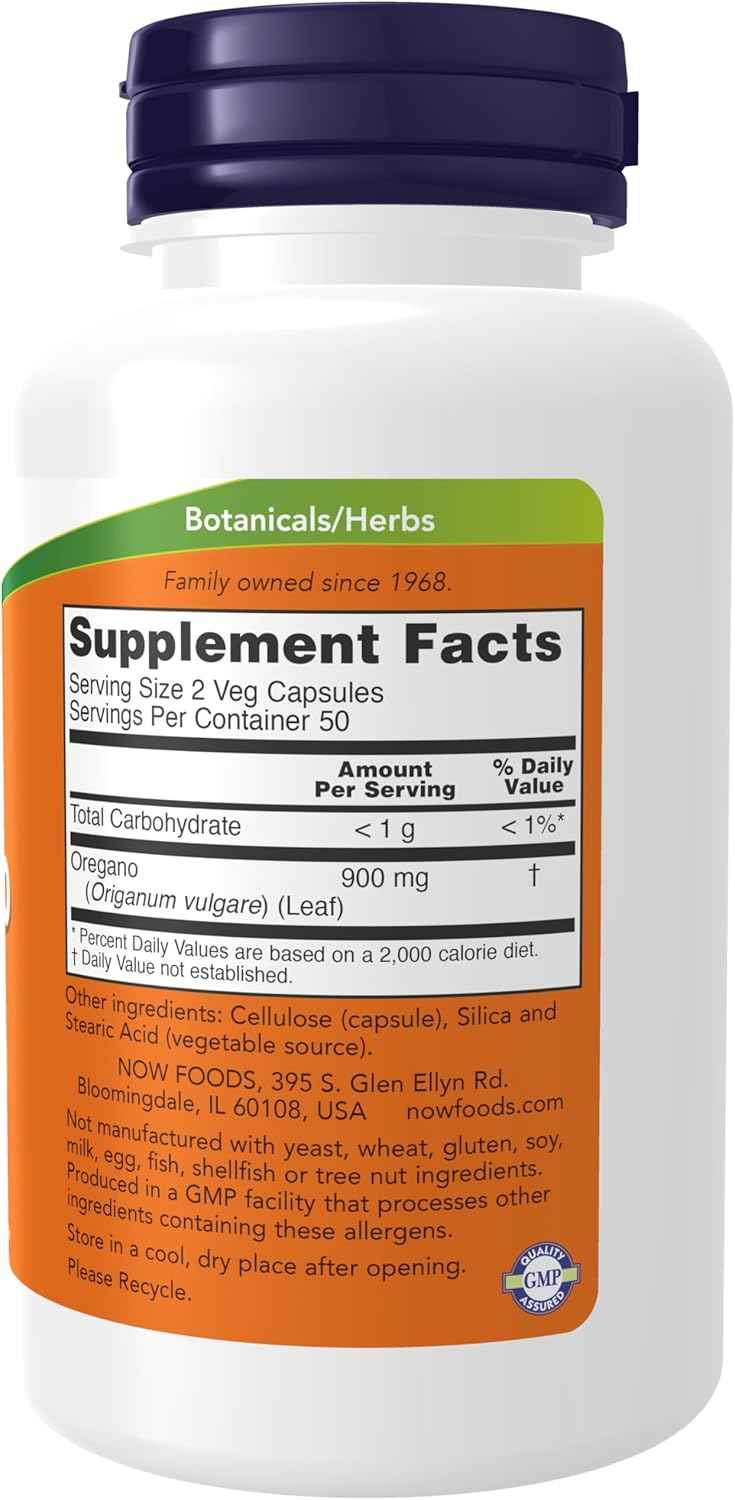 Organic Oregano Supplements 450mg - Antioxidant Rich Free Radical Scavenger - 100 Vegetarian Capsules by NOW Foods