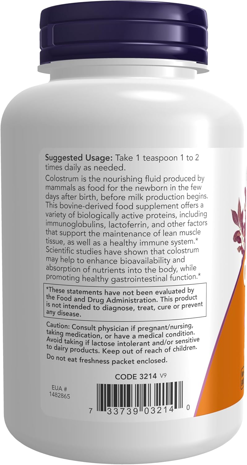 NOW Foods Colostrum Powder Supplement - Rich in Immunoglobulins and Lactoferrin - 3-Ounce Jar - Espot.com.au