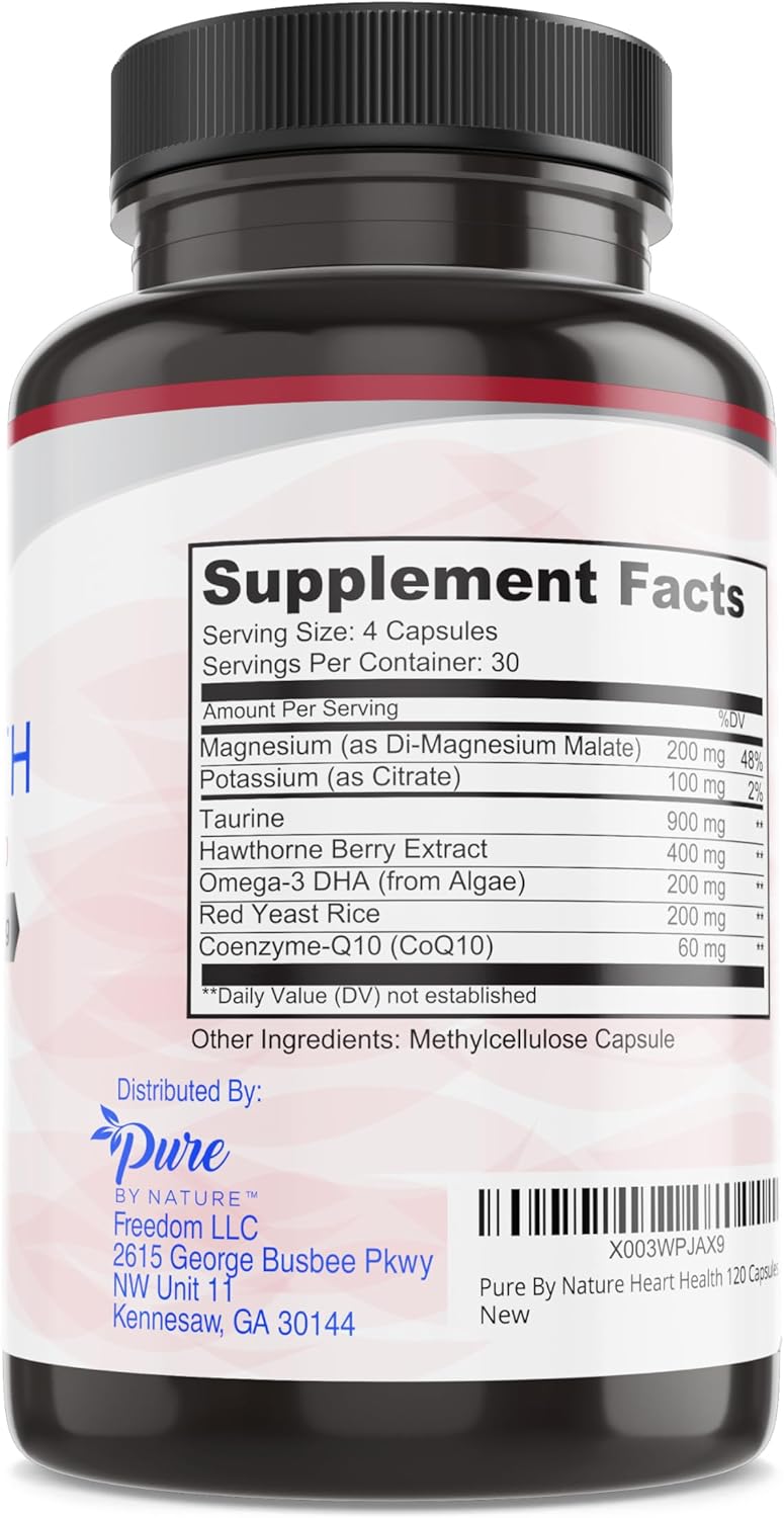 Red Yeast Rice & CoQ10 Supplement for Vascular Health & Blood Flow - 30 Servings (120 Veg Capsules) - Pure By Nature - Espot.com.au