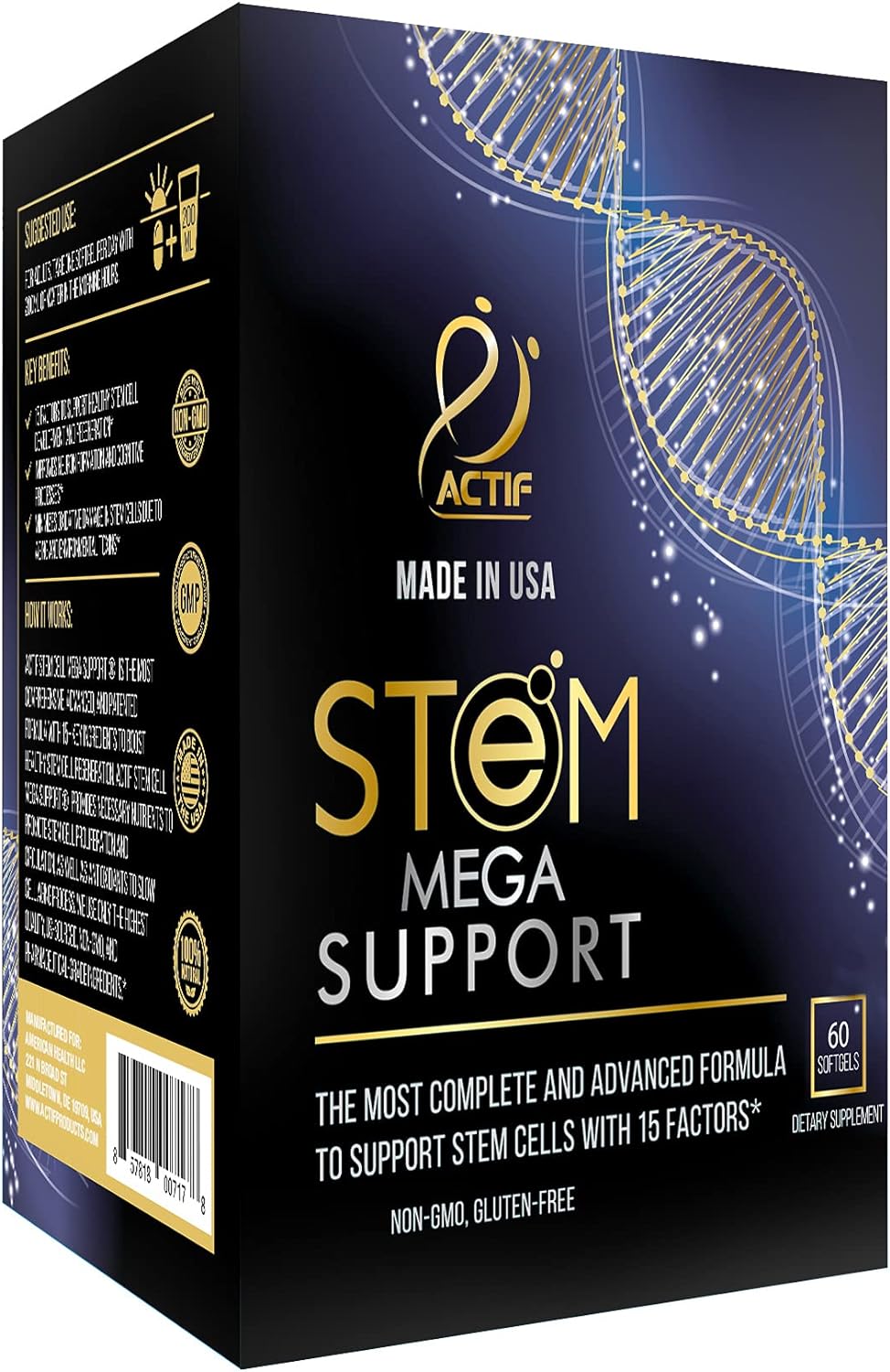 ACTIF Stem Cell Mega Support Supplement - 15 Factors, Non-GMO, 60 Day Supply, USA-Made - Espot.com.au
