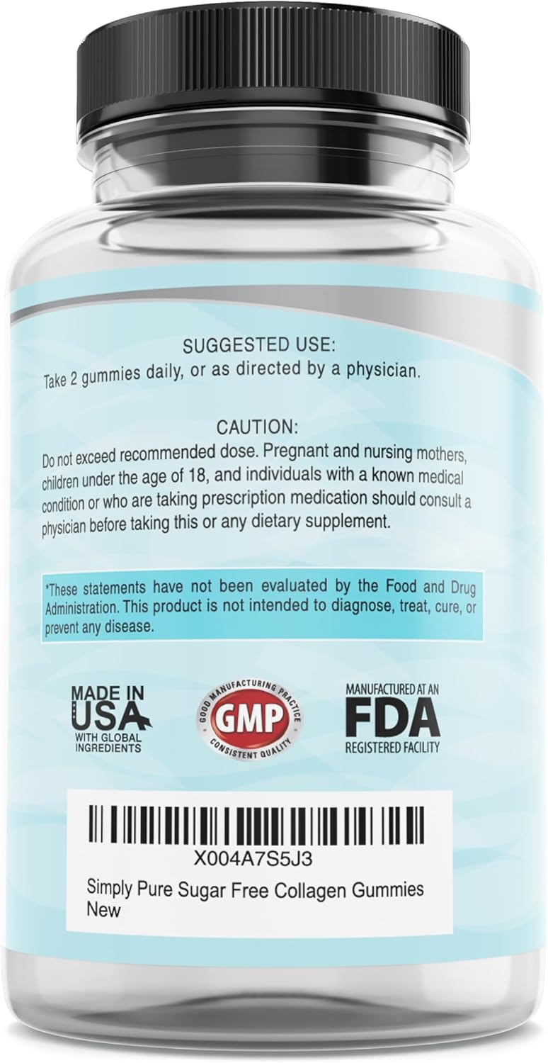 Sugar-Free Collagen Gummies for Hair, Skin & Nails Support - Pectin Supplements Chews for Men & Women - 60 Count - Espot.com.au