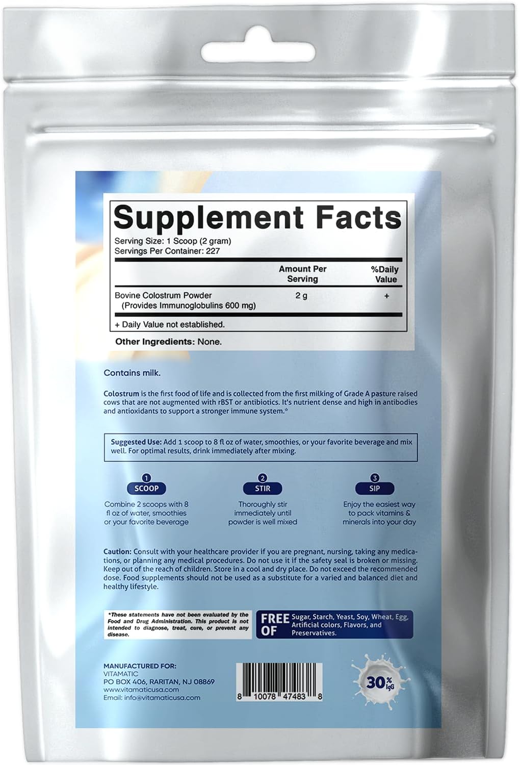 vitamatic-bovine-colostrum-powder-16-oz-454-gram---supports-gut-health-hair-growth-beauty-immune-system---muscle-recovery-supplement---easy-to-mix-unflavored-2