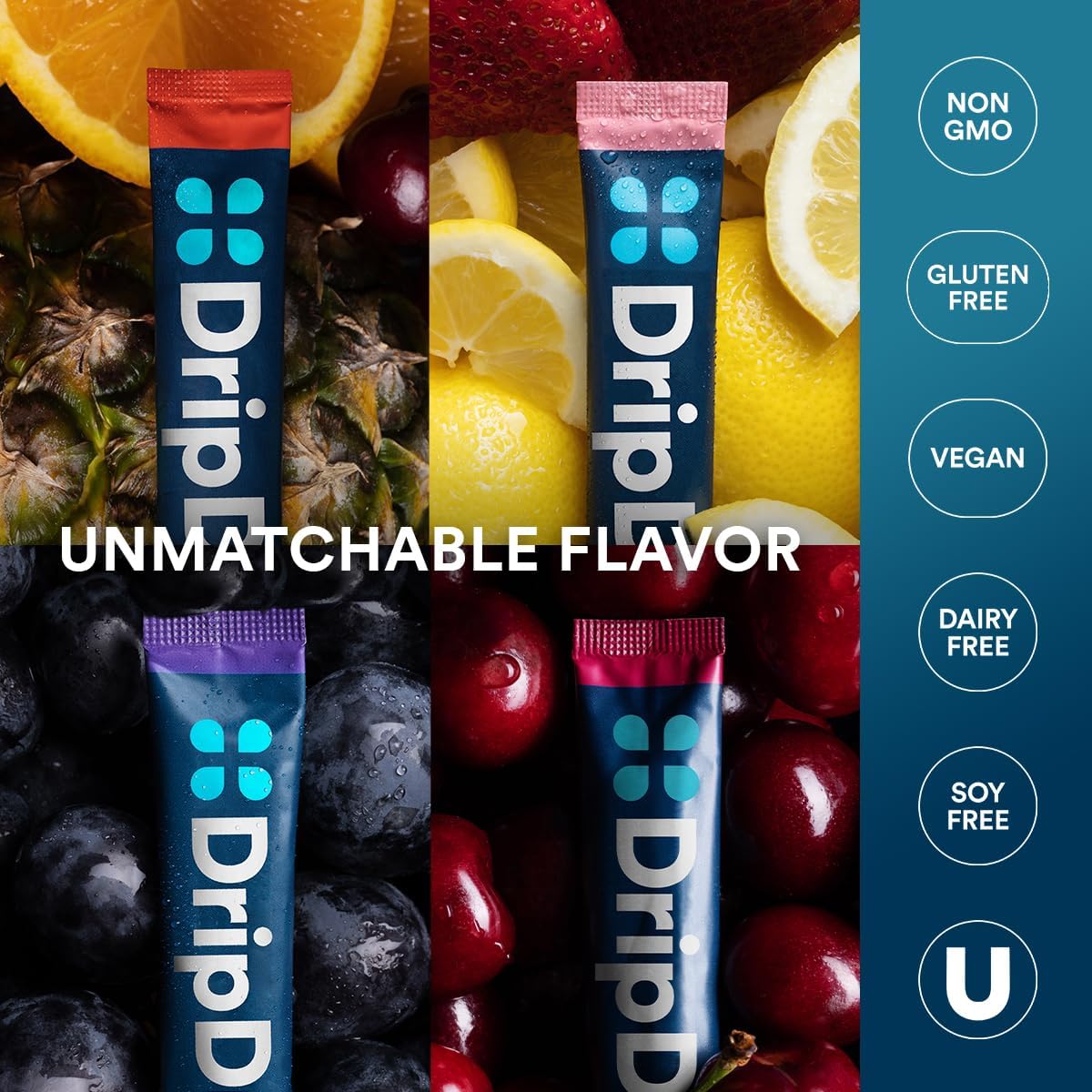 dripdrop-hydration-juicy-variety-pack-electrolyte-drink-mix-powder-packets-192-sticks---grape-fruit-punch-strawberry-lemonade-cherry---non-gmo-gluten-free-vegan-8