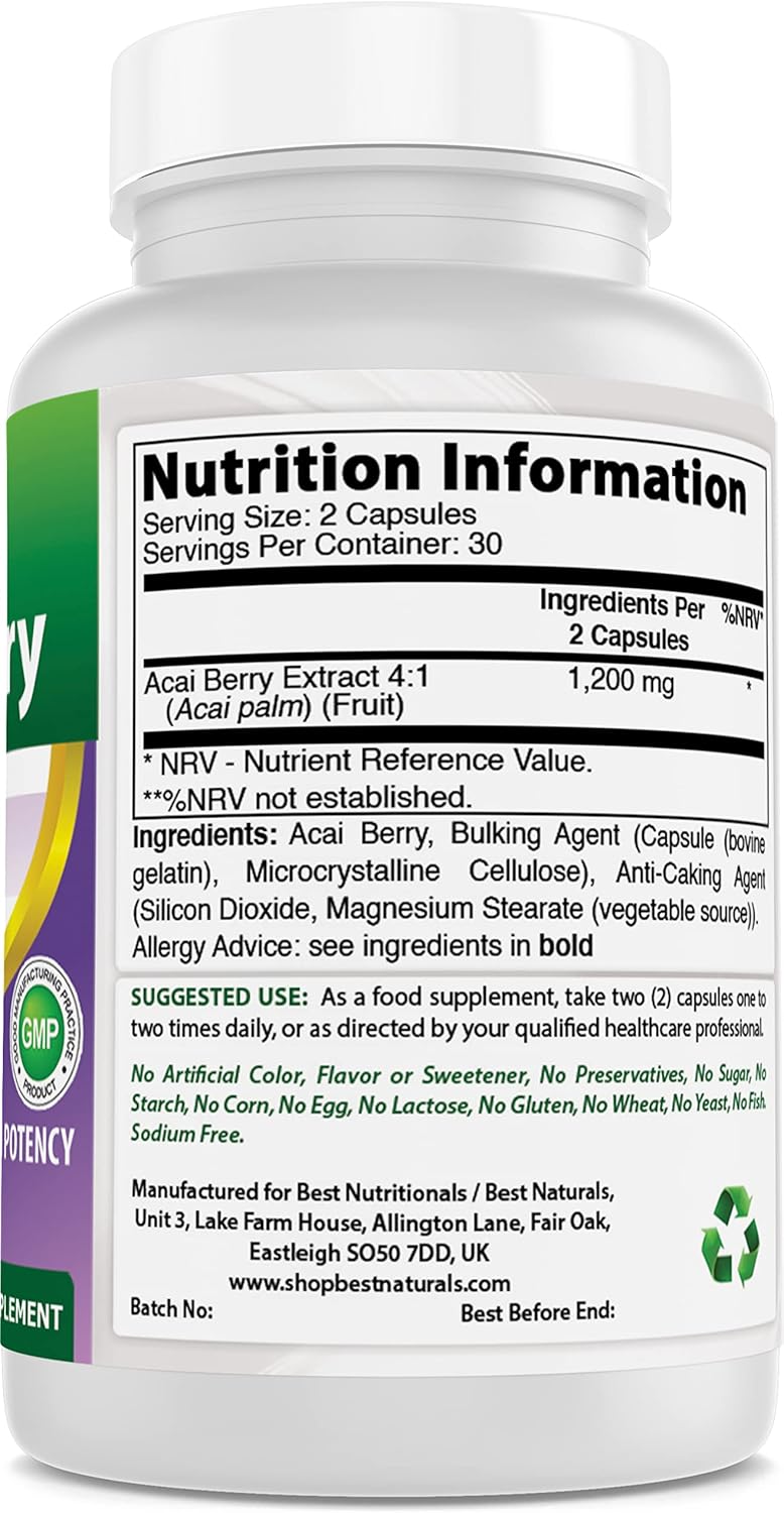 Organic Acai Berry Capsules - 600 mg (60 Count) - Premium Quality Dietary Supplement for Immune Support and Antioxidant Boost - Espot.com.au