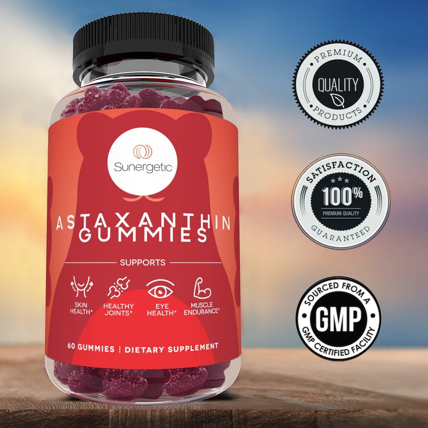Astaxanthin Gummies with AstaRealĀ® for Skin, Joint, Muscle & Eye Health - 60 Berry Flavored Gummies - 4mg Astaxanthin per Serving - Espot.com.au