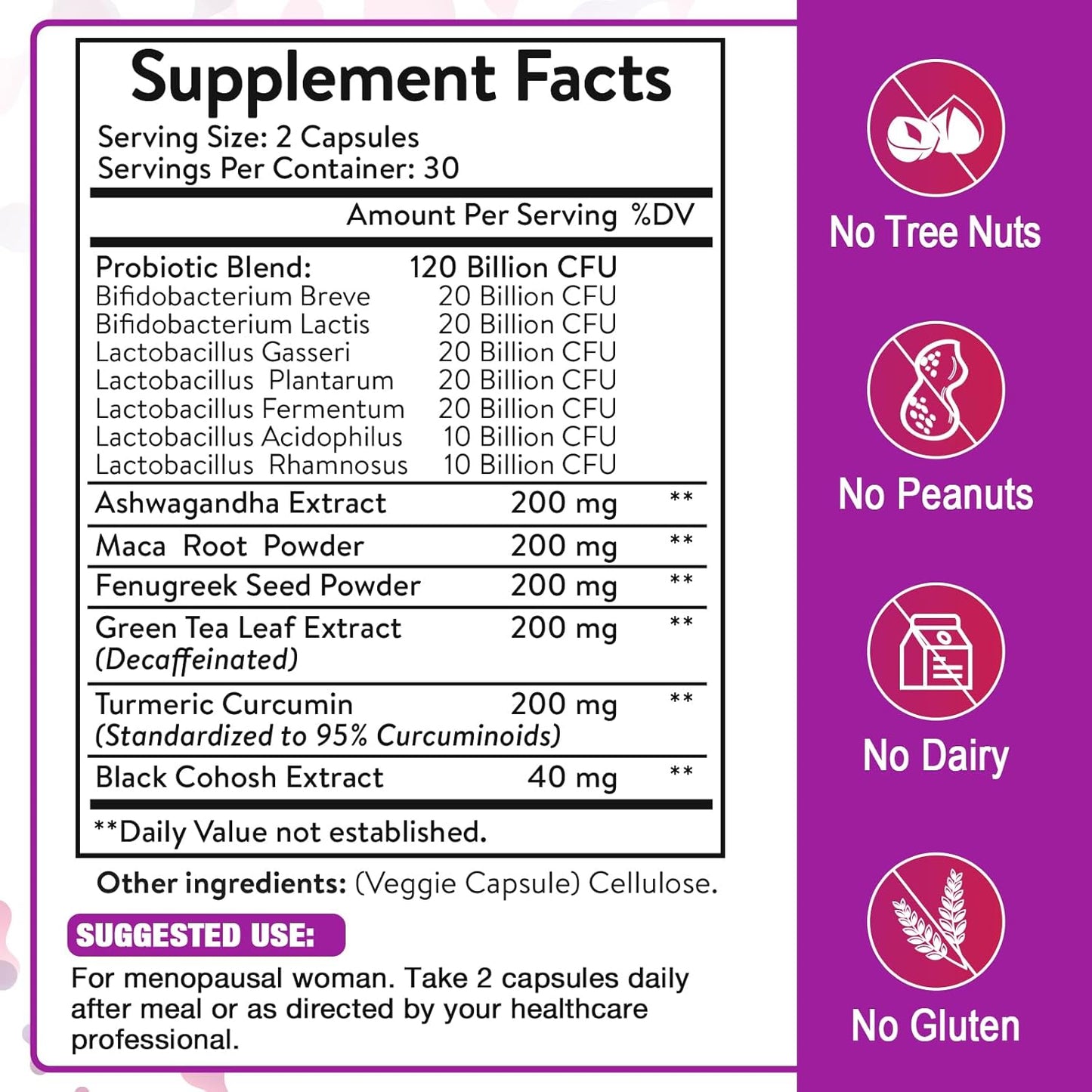 All-Natural Menopause Probiotic Supplements - 120 Billion CFU for Hot Flashes, Night Sweats, Mood Swings - 300 Capsules - Zwllood - Espot.com.au