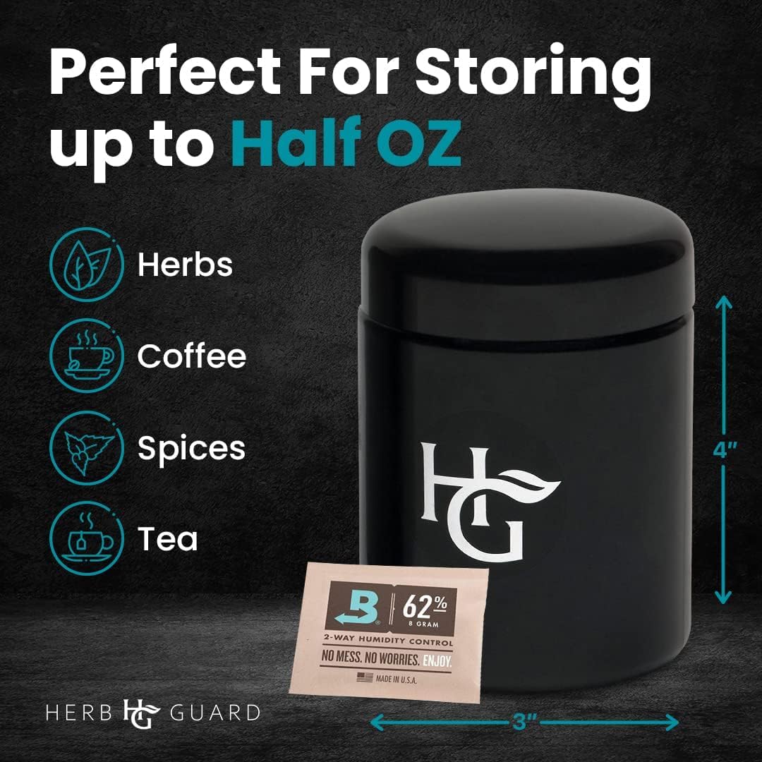 Airtight Herb Container with Humidity Pack - 250ml Smell Proof Jar for Half Oz Herbs, UV Protection for Freshness - Espot.com.au
