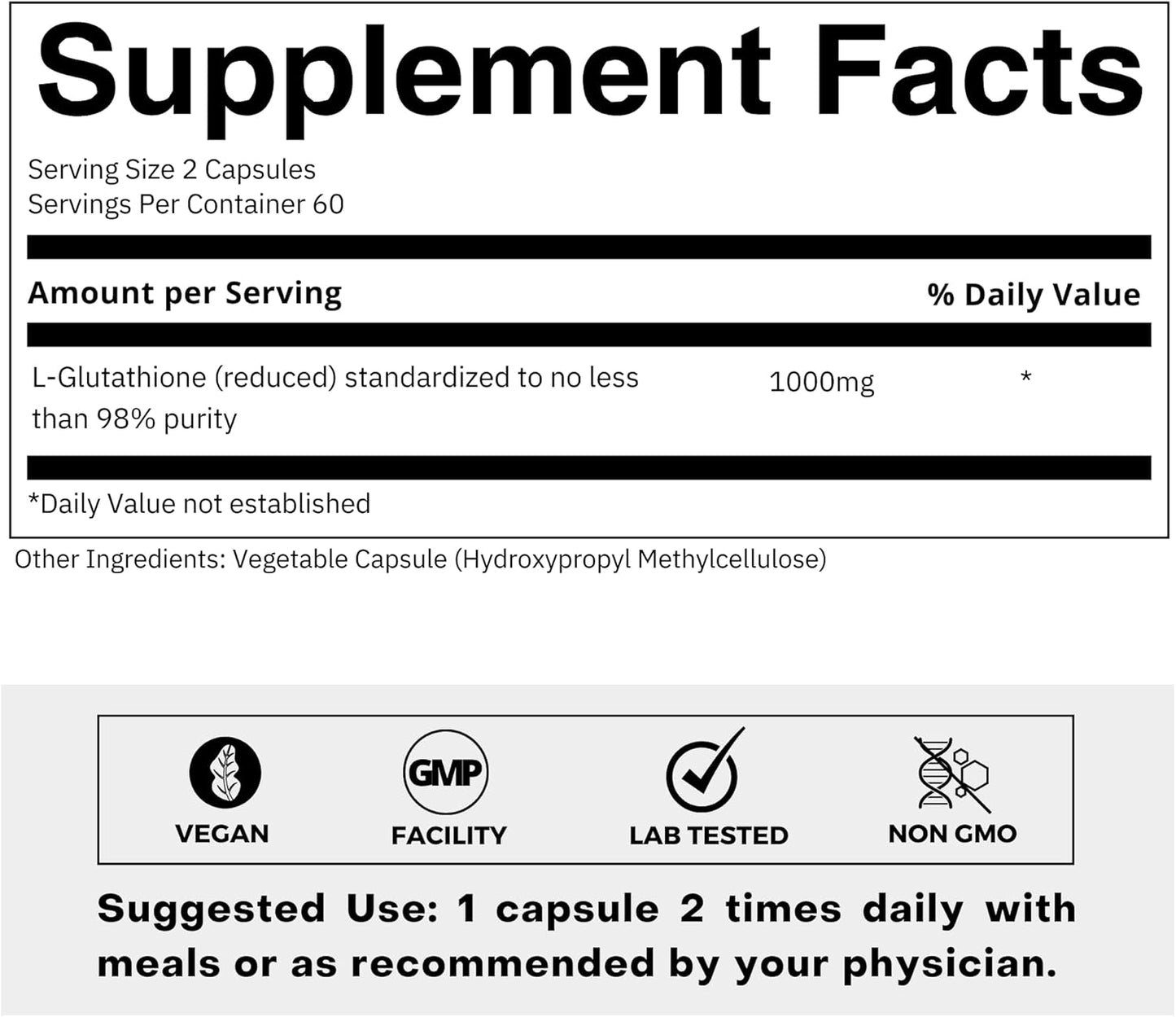 High Strength L-Glutathione 98% Supplement for Skin - Collagen for Women & Men - 500mg Concentrated Formula - 120 Capsules - Espot.com.au