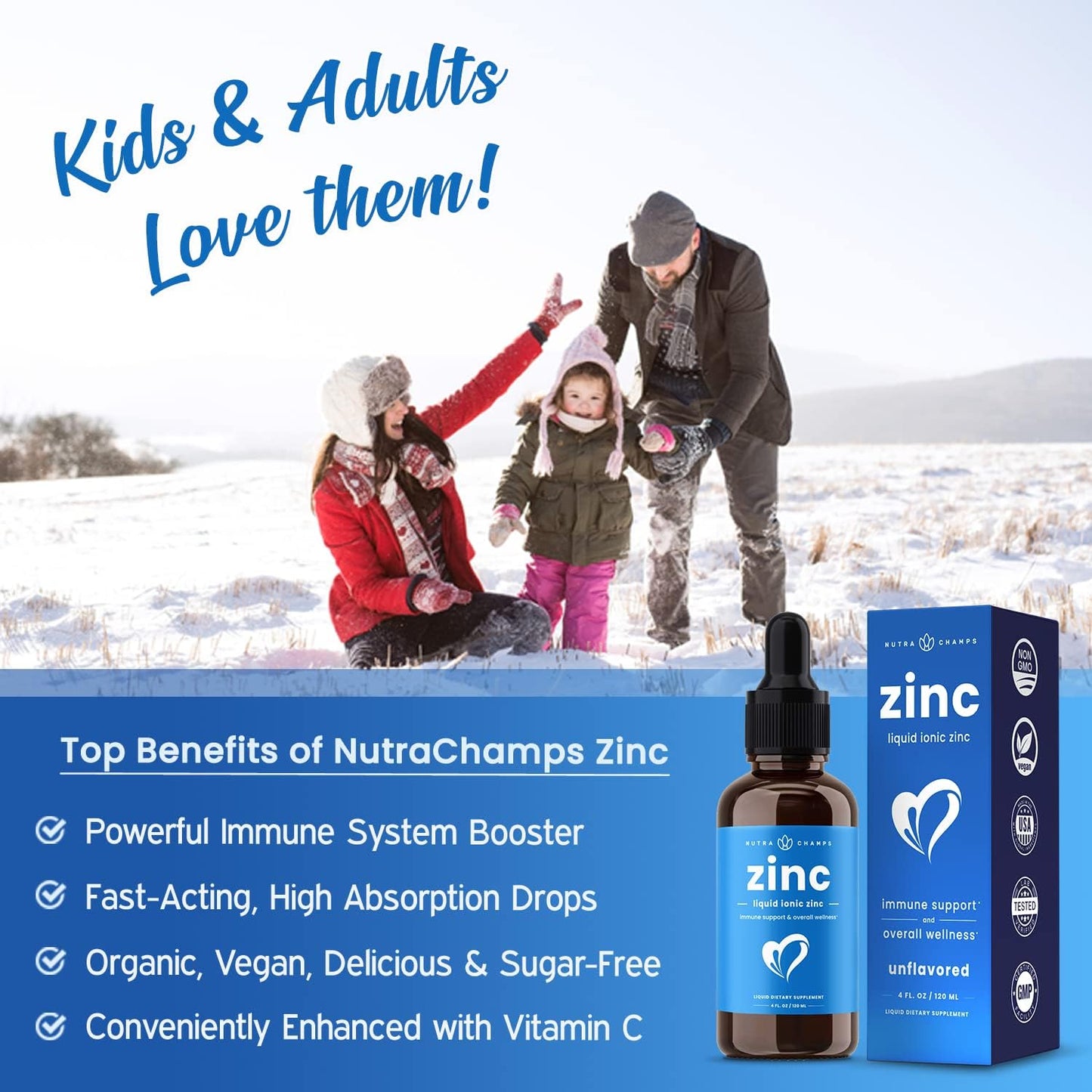 Vegan Liquid Zinc Drops with Vitamin C for Immune Support - 4 oz Sugar-Free Supplement for Kids & Adults - Espot.com.au