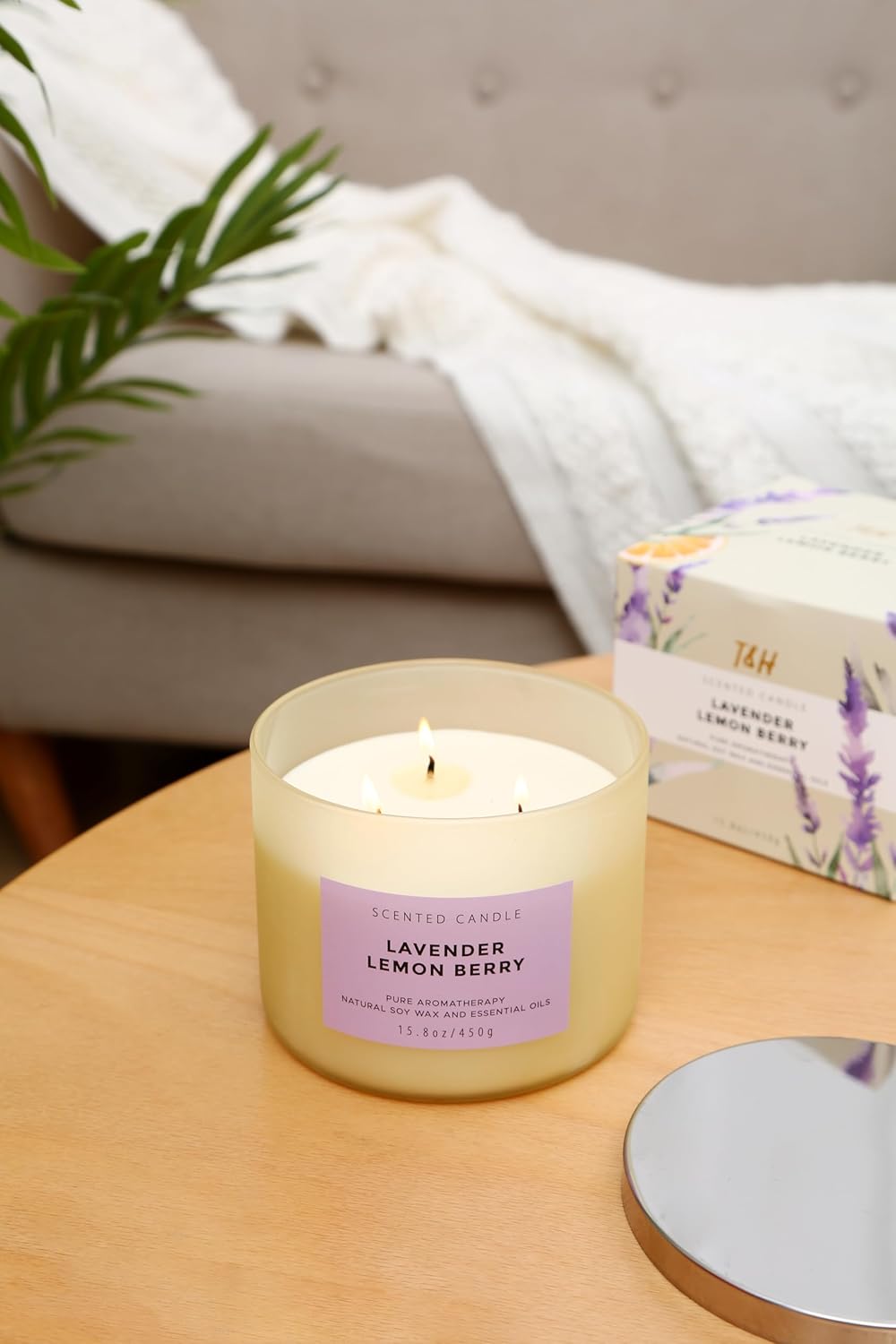 Lavender Lemon Berry Aromatherapy Candle for Stress Relief | 3 Wick Soy Candle 15.8 oz | Relaxing Scented Candle for Women & Men | Clean Burn, Long Lasting - Espot.com.au