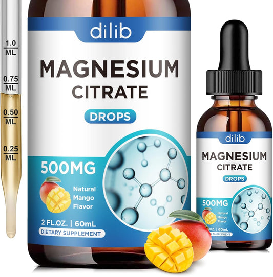 500mg Magnesium Citrate Liquid Drops Supplement for Stress Relief, Bone & Muscle Support, Sleep Aid - 2 Fl Oz Vegan Mango Flavor - Espot.com.au