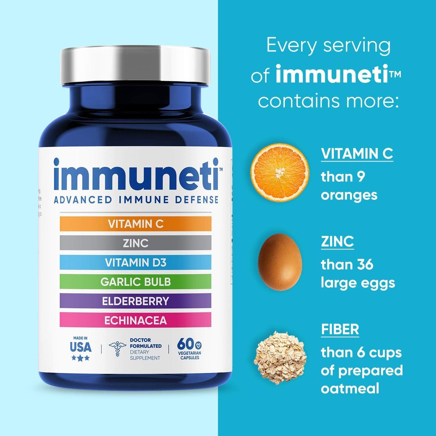 Immuneti Nutrition Immuneti - 6-in-1 Immune Defense Supplement with Vitamin C, D3, Zinc, Elderberries, Garlic, Echinacea - 3 Pack for Overall Health Support - Espot.com.au