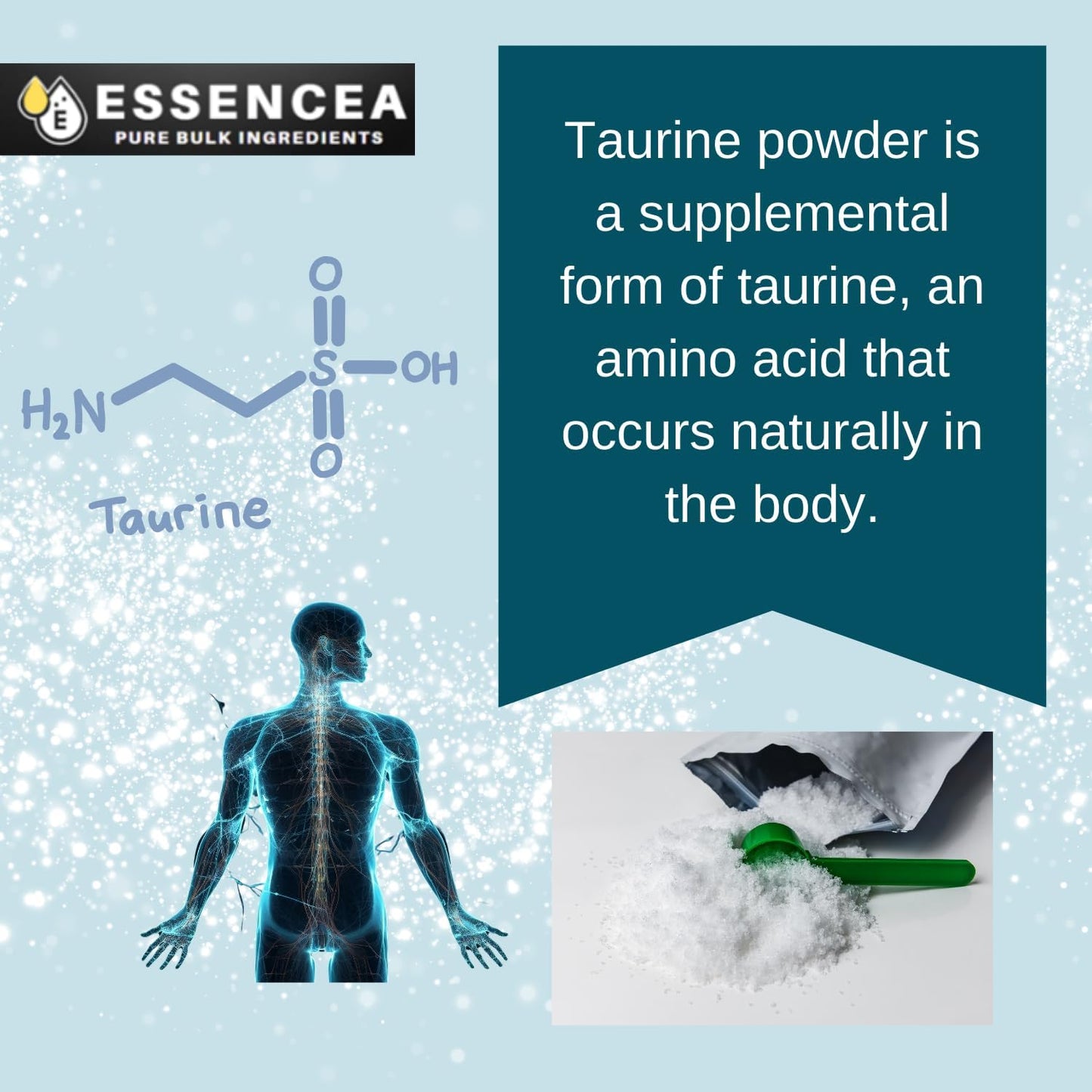 Premium Quality Essencea Taurine Powder - 2lb Pure Bulk Ingredients - 100% Taurine Powder - High-Quality Supplement (32 Ounces) - Espot.com.au