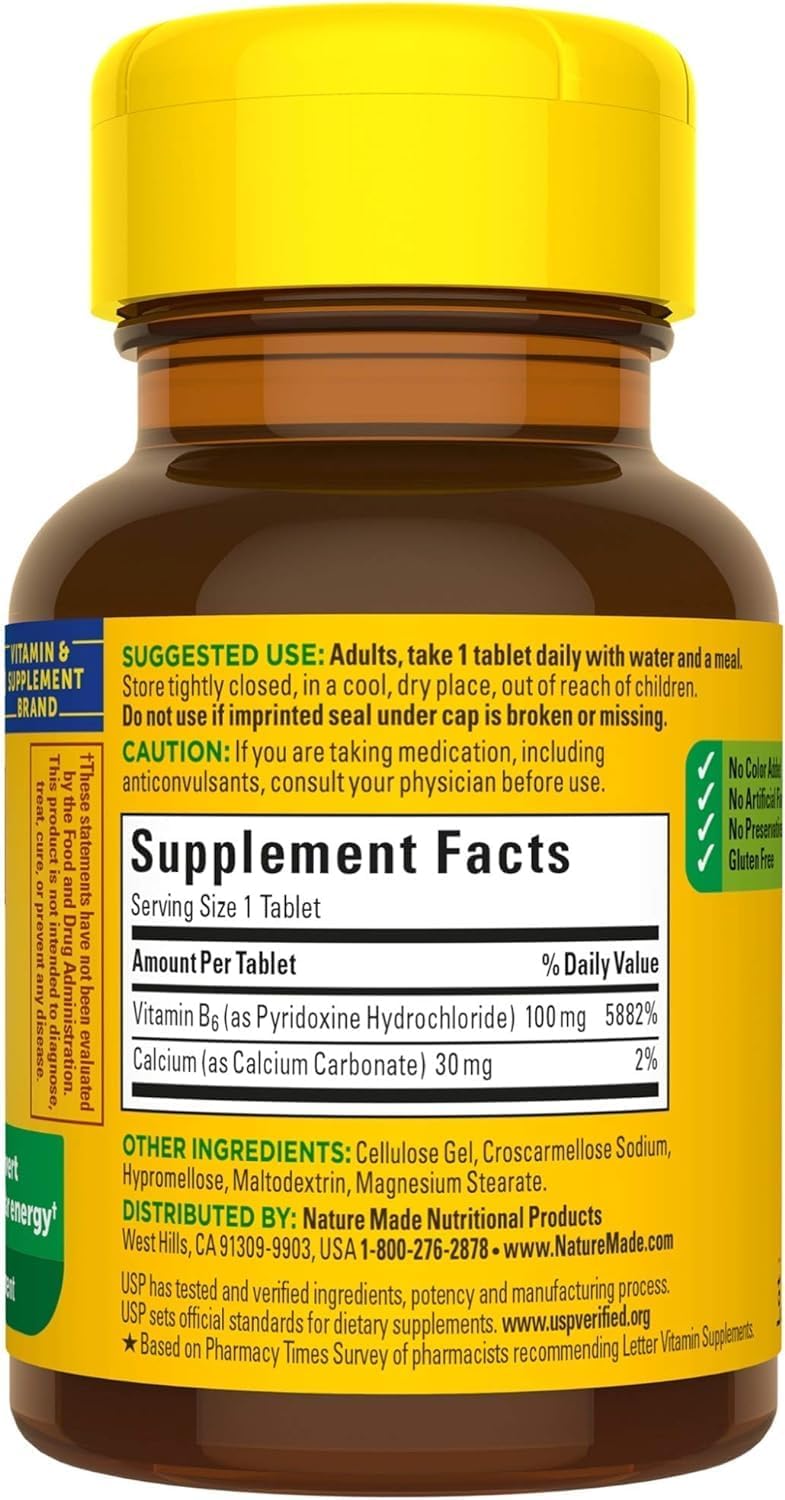 100ct Nature Made Vitamin B6 Tablets - 100mg Size - Espot.com.au