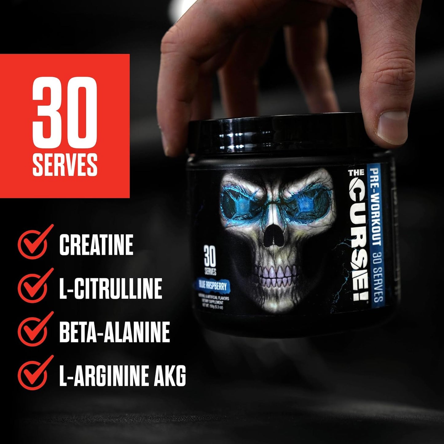 Blue Raspberry Pre Workout Powder by JNX SPORTS - The Curse! 30 Servings | Boost Strength, Energy, and Focus | Caffeine, Beta-Alanine, Creatine, L-Citrulline | Preworkout for Men and Women - Espot.com.au
