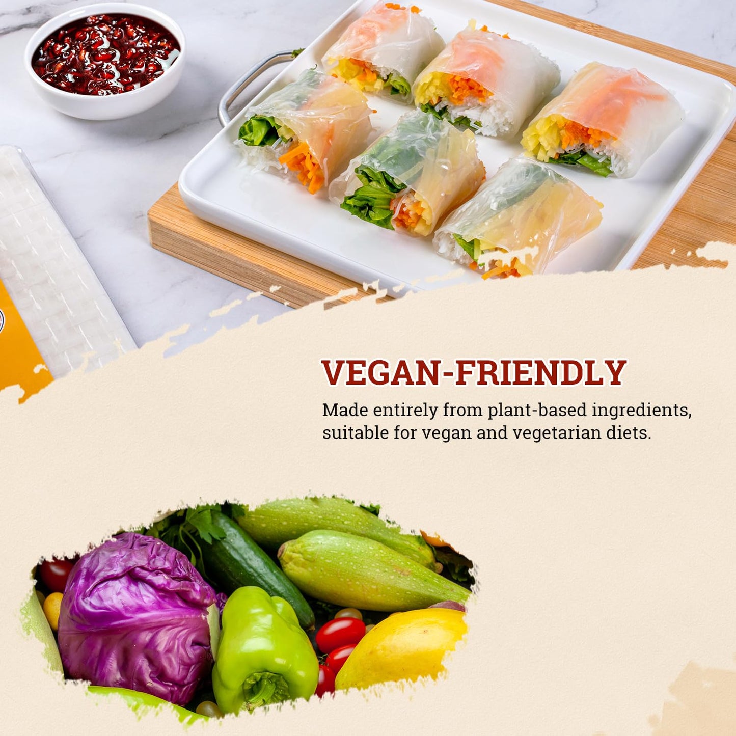 52USA Square Rice Paper Wrappers - 1 Pack of 34 Sheets, 12 oz, Gluten-Free Wonton Wrappers for Fresh Spring Rolls & Dumplings - Vegan & Low Carb Vietnamese Rice Wraps - White (22cm) - Espot.com.au